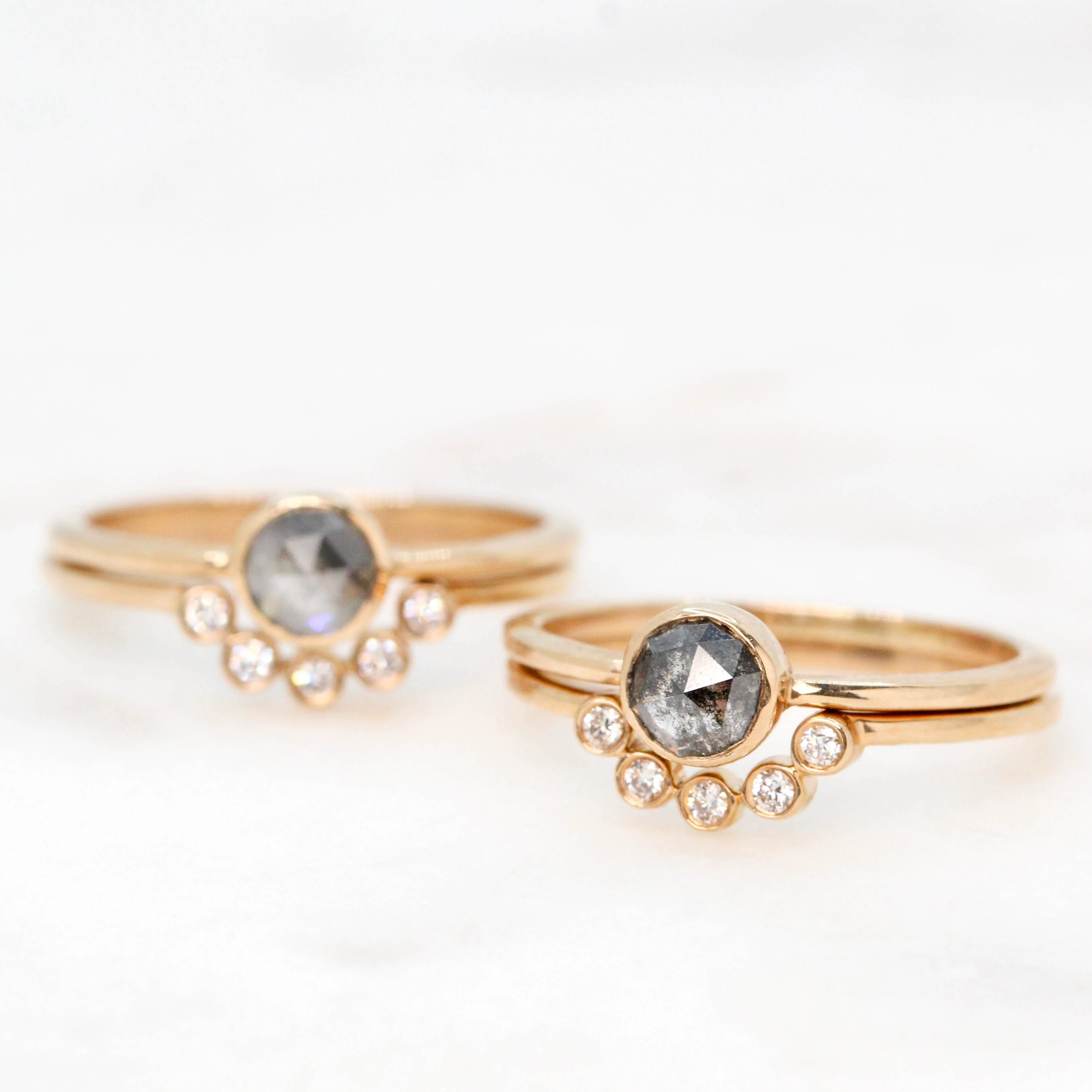 Rose Cut Salt and Pepper Diamond Bezel Ring Set in 14k Champagne Gold - Ready to Ship - Image 17