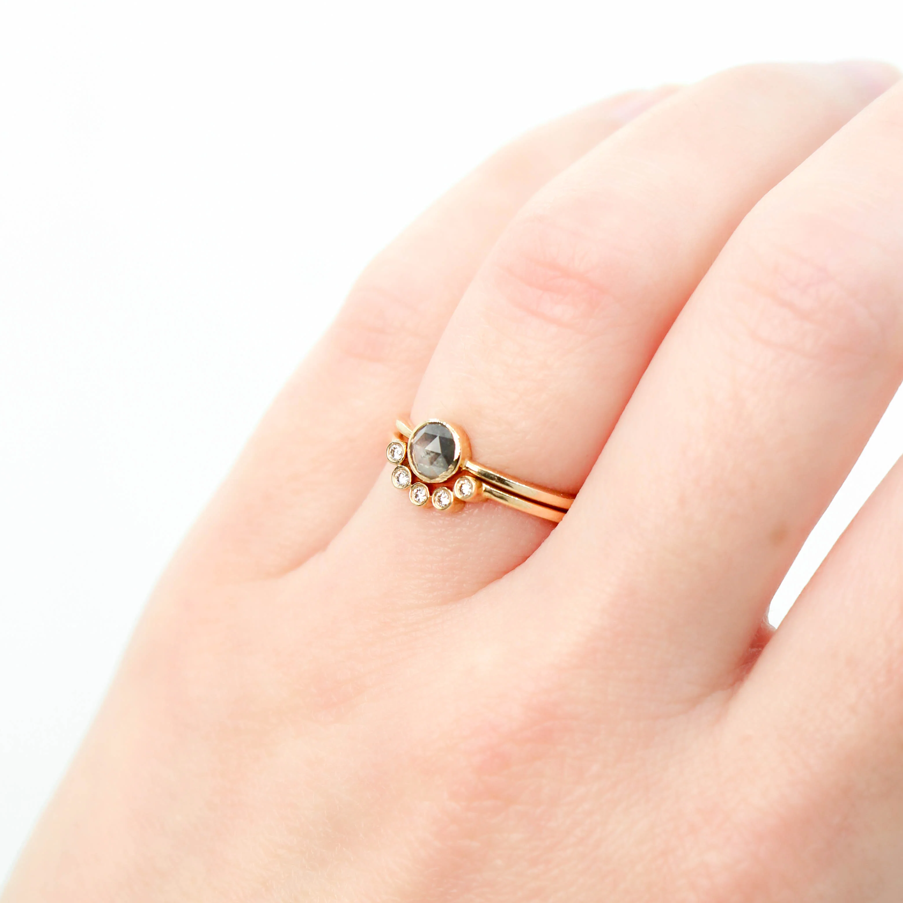 Rose Cut Salt and Pepper Diamond Bezel Ring Set in 14k Champagne Gold - Ready to Ship - Image 18