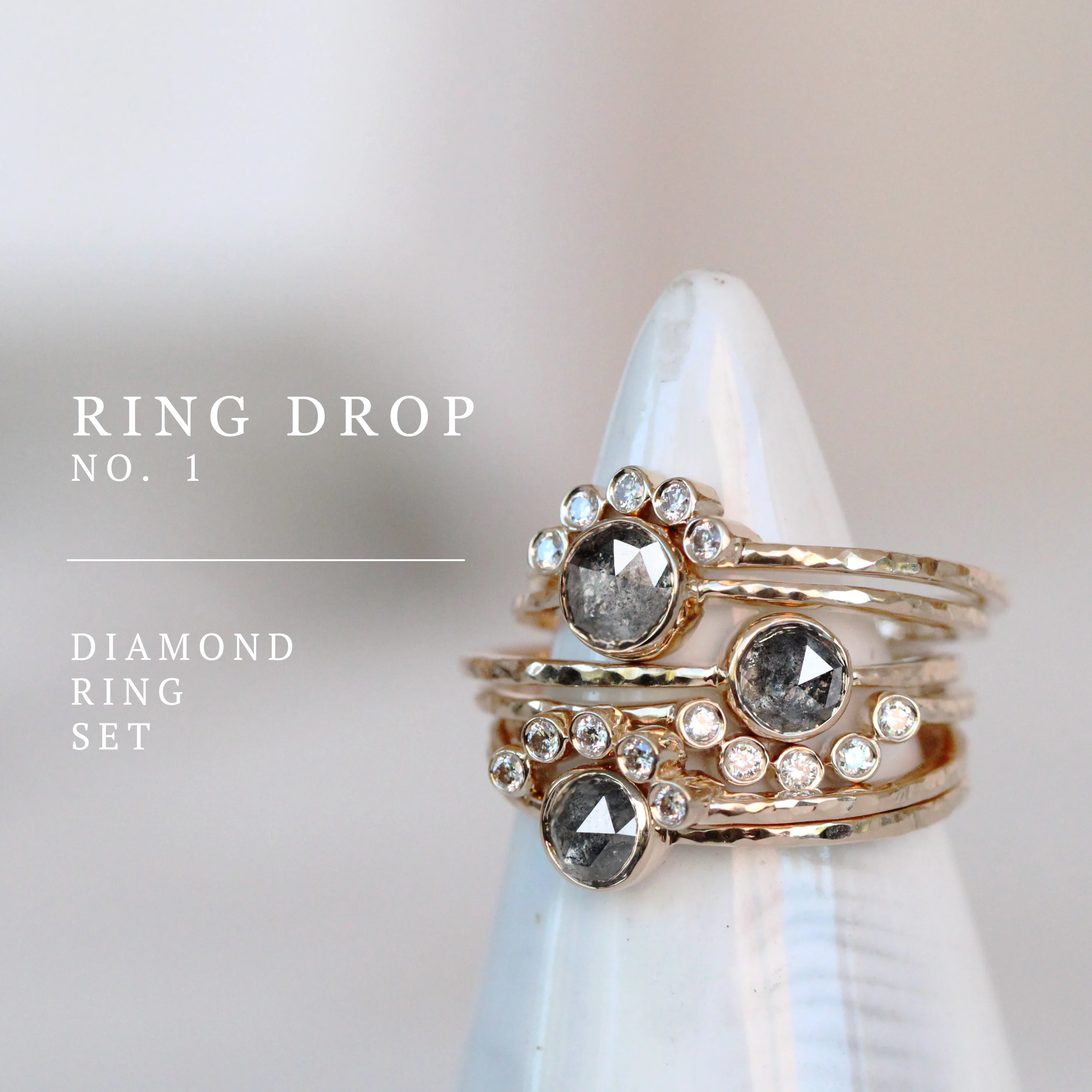 Rose Cut Salt and Pepper Diamond Bezel Ring Set in 14k Champagne Gold - Ready to Ship - Image 19