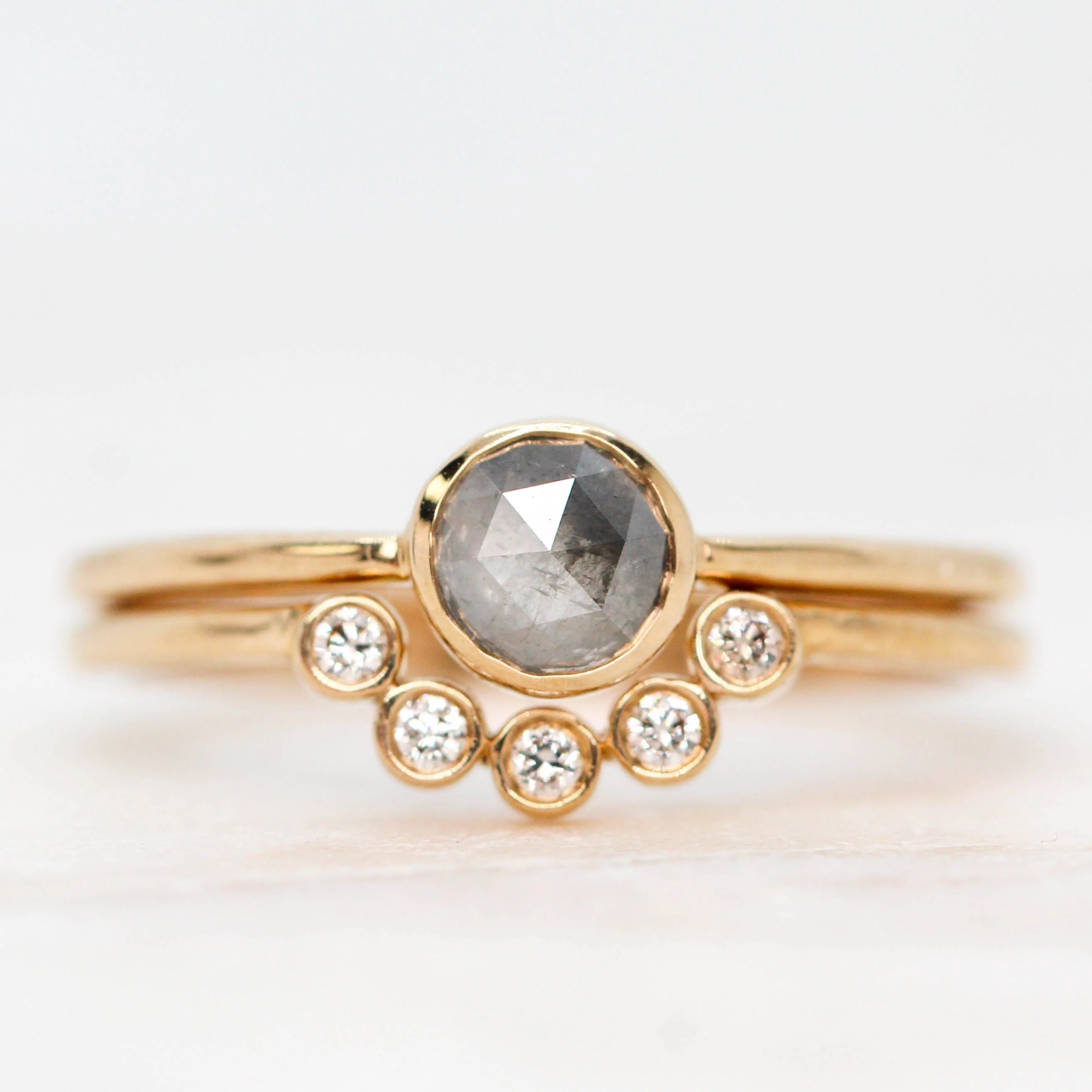 Rose Cut Salt and Pepper Diamond Bezel Ring Set in 14k Champagne Gold - Ready to Ship - Image 4