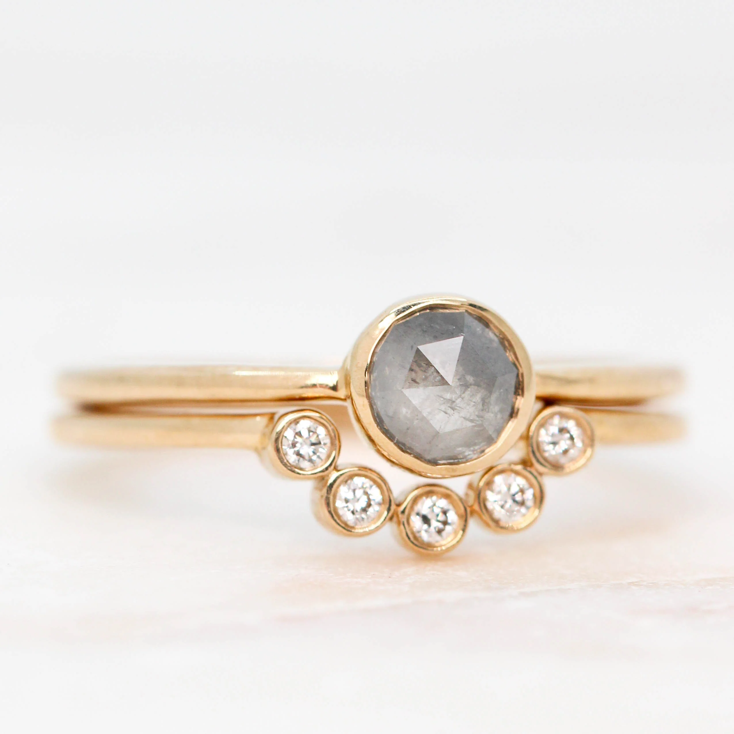 Rose Cut Salt and Pepper Diamond Bezel Ring Set in 14k Champagne Gold - Ready to Ship - Image 6