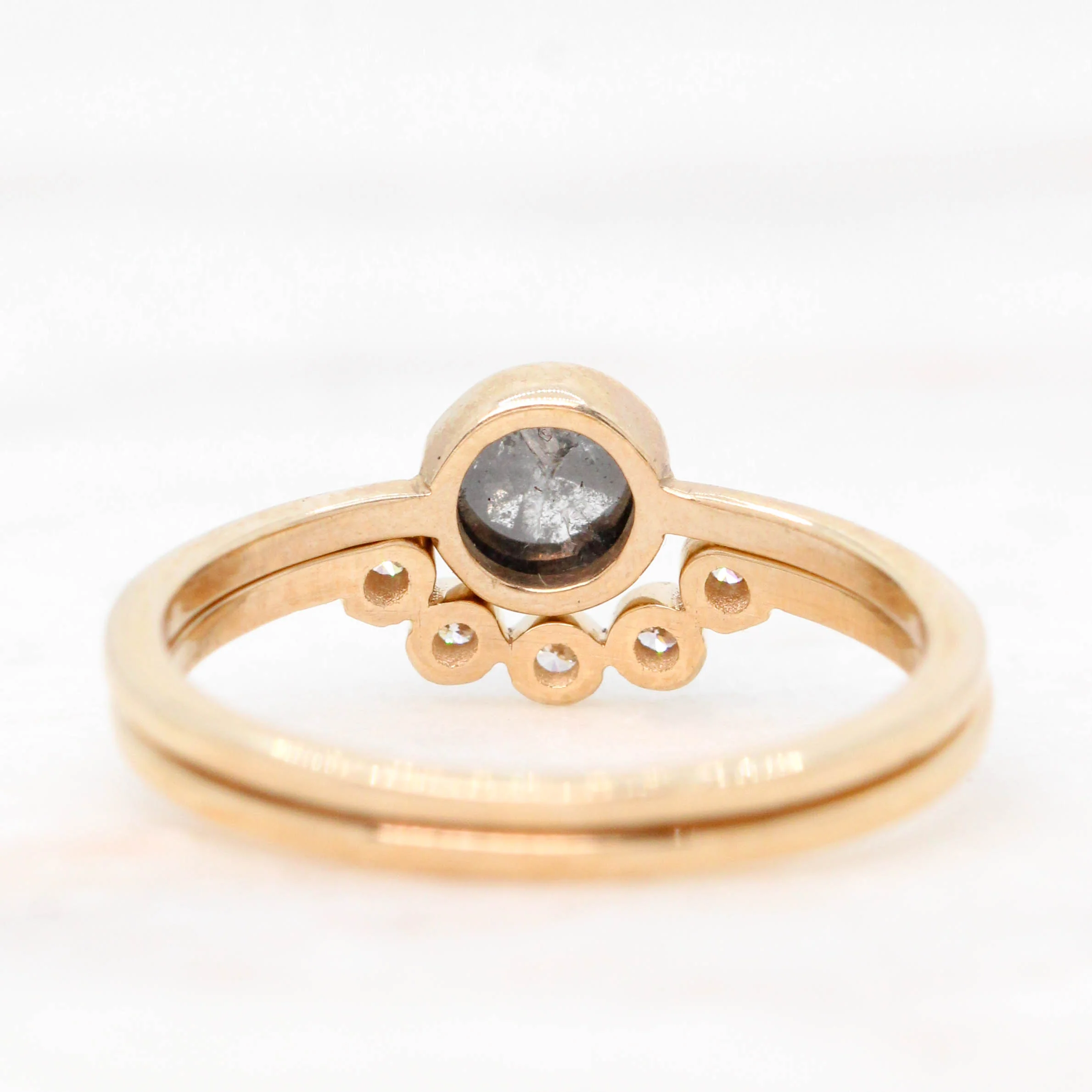 Rose Cut Salt and Pepper Diamond Bezel Ring Set in 14k Champagne Gold - Ready to Ship - Image 8