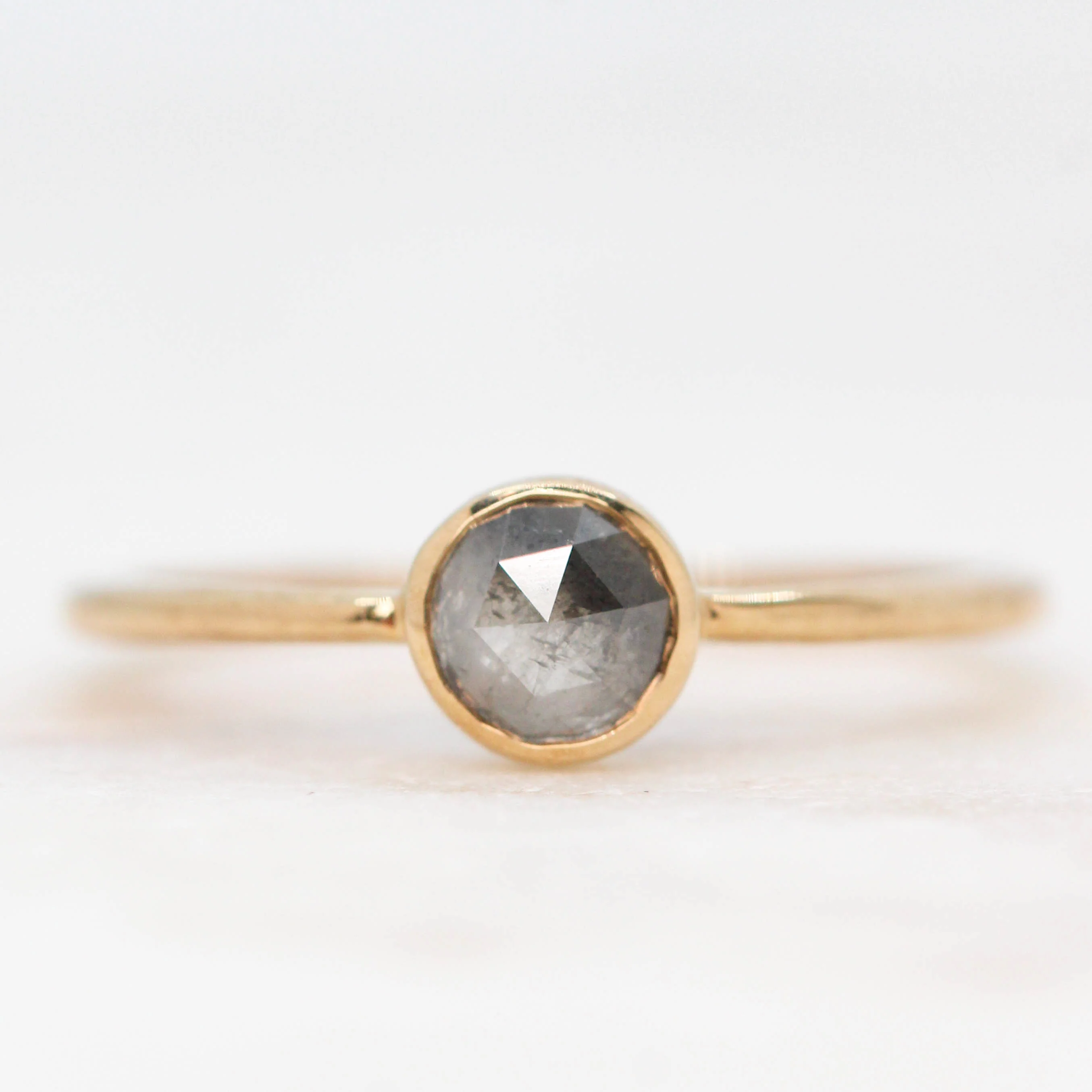 Rose Cut Salt and Pepper Diamond Bezel Ring Set in 14k Champagne Gold - Ready to Ship - Image 9