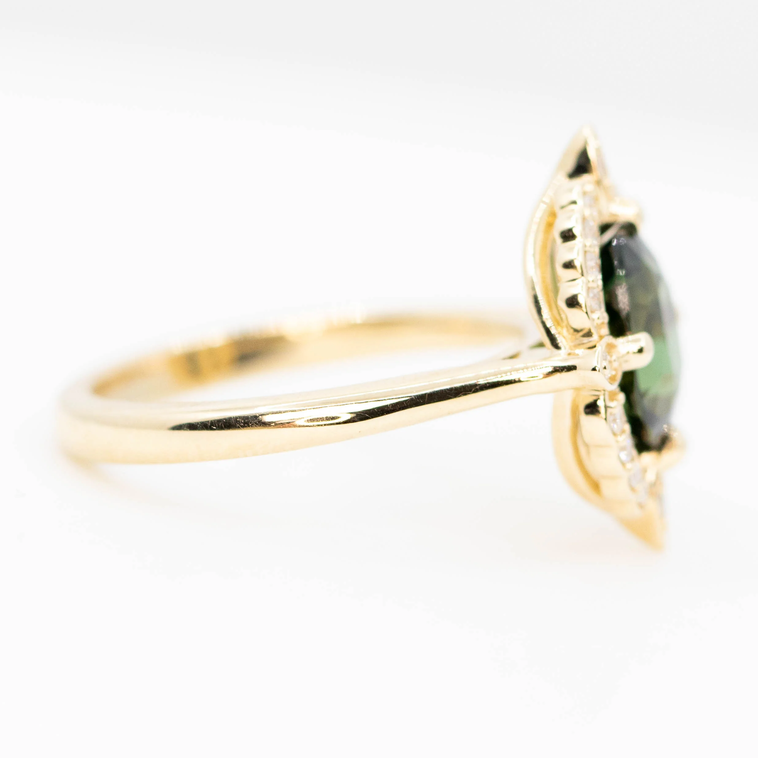 McKenzie Ring with a 2.18 Carat Green Oval Sapphire and White Accent Diamonds in 14k Yellow Gold - Ready to Size and Ship - Image 5