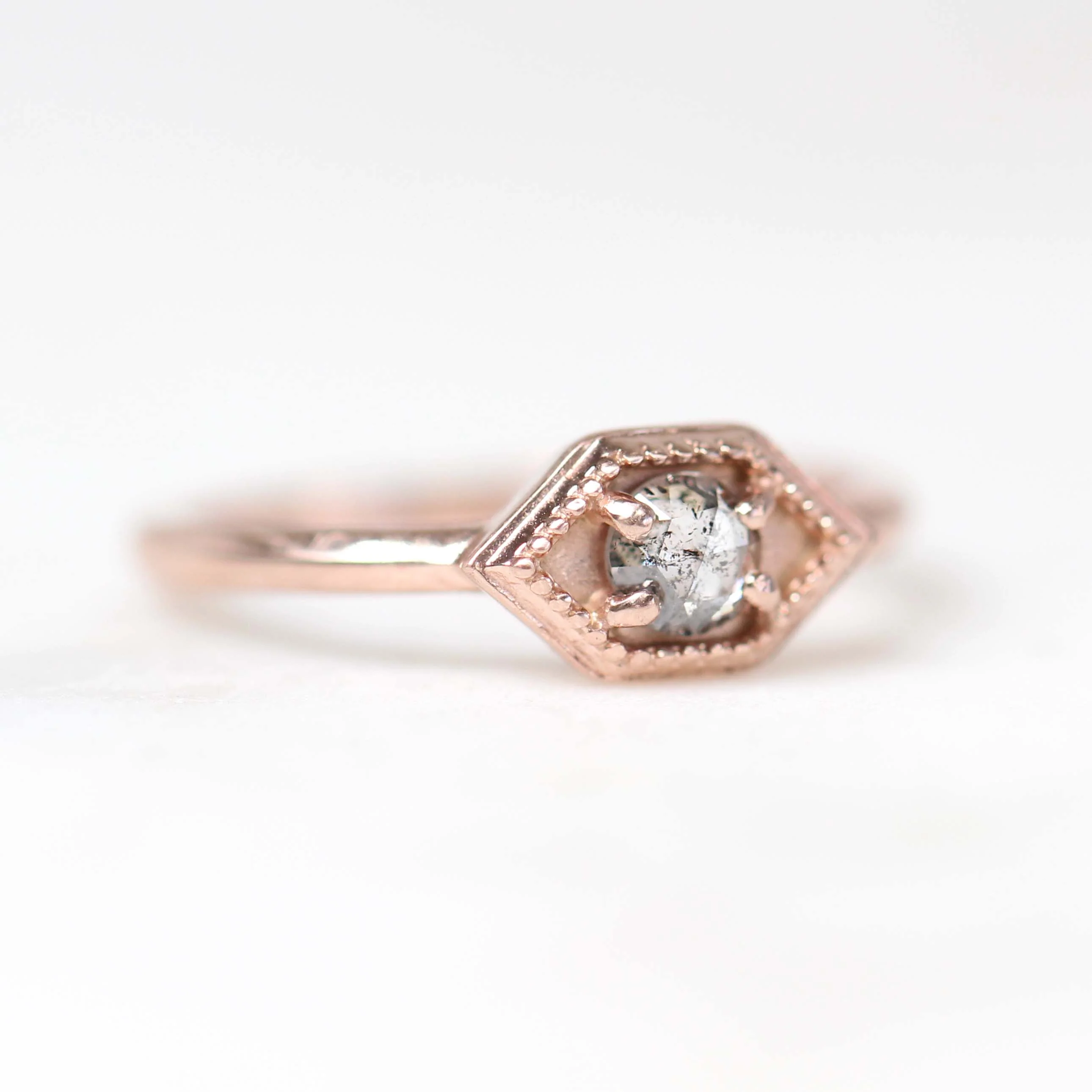 Melissa Ring with a 0.26 Carat Round Salt and Pepper Diamond in 10k Rose Gold - Ready to Size and Ship - Image 3