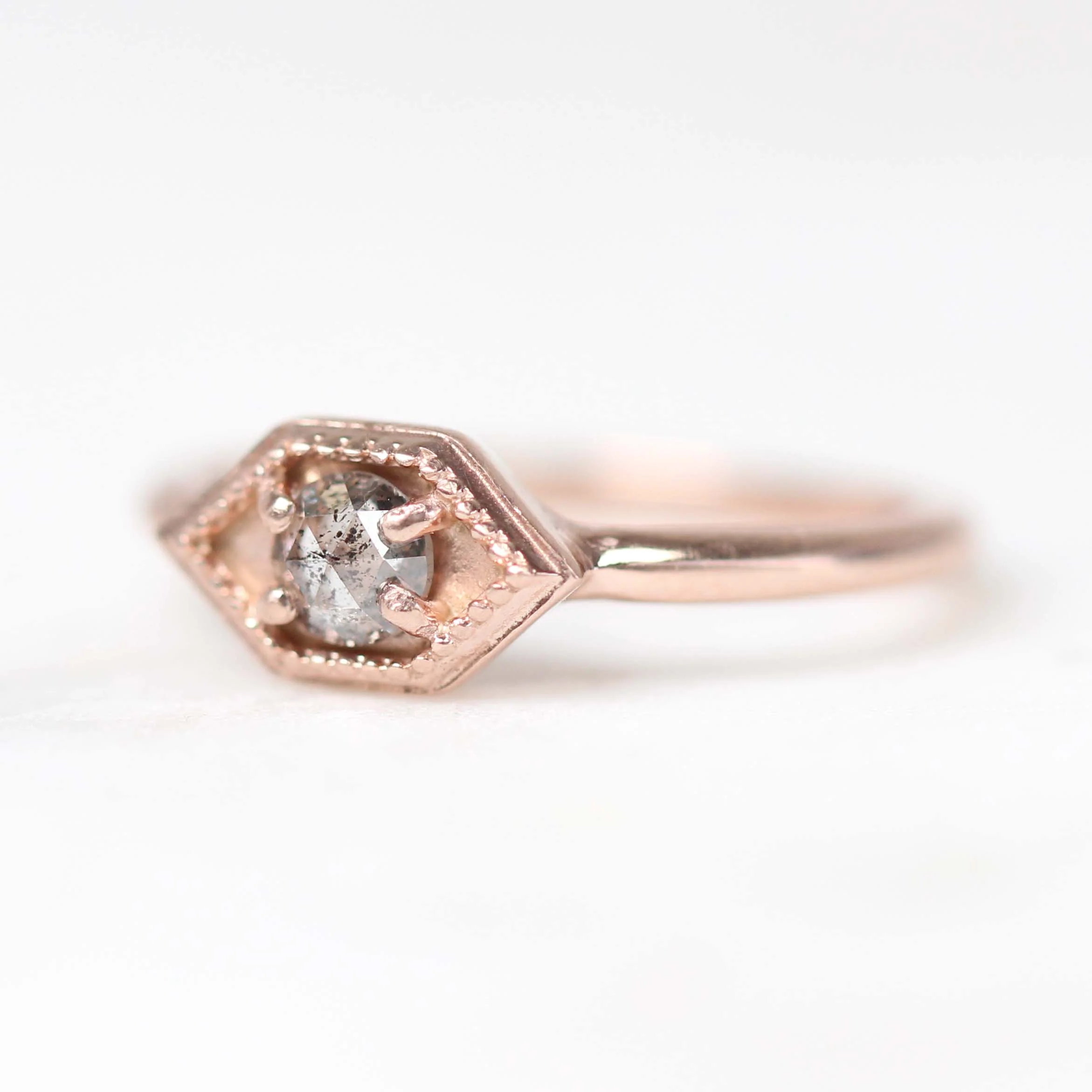 Melissa Ring with a 0.26 Carat Round Salt and Pepper Diamond in 10k Rose Gold - Ready to Size and Ship - Image 4