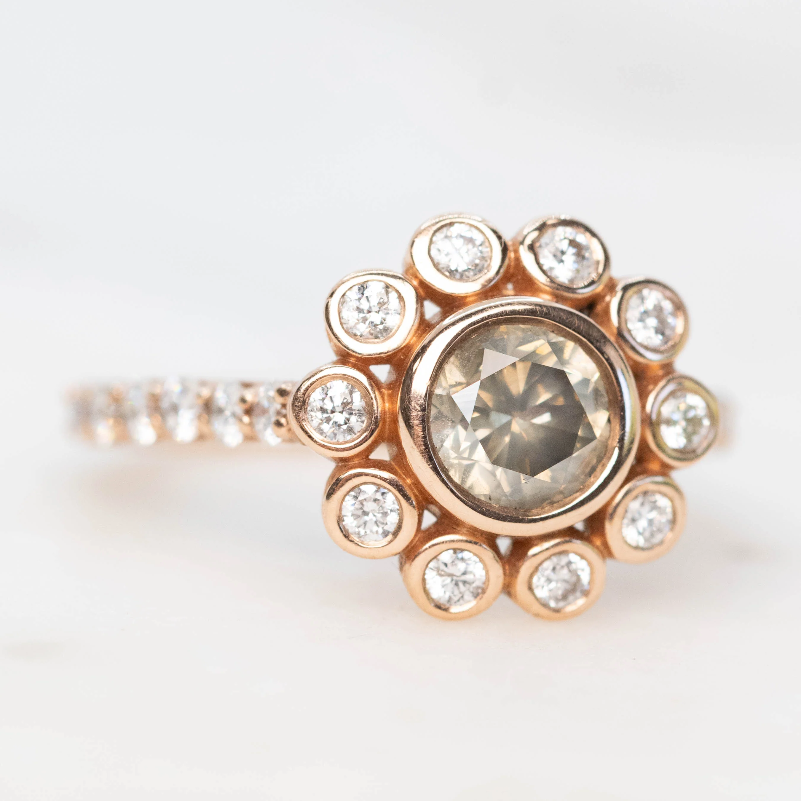 Minnie Ring with a 1.02 Carat Round Certified Diamond and White Accent Diamonds in 10k Rose Gold - Ready to Size and Ship - Image 3
