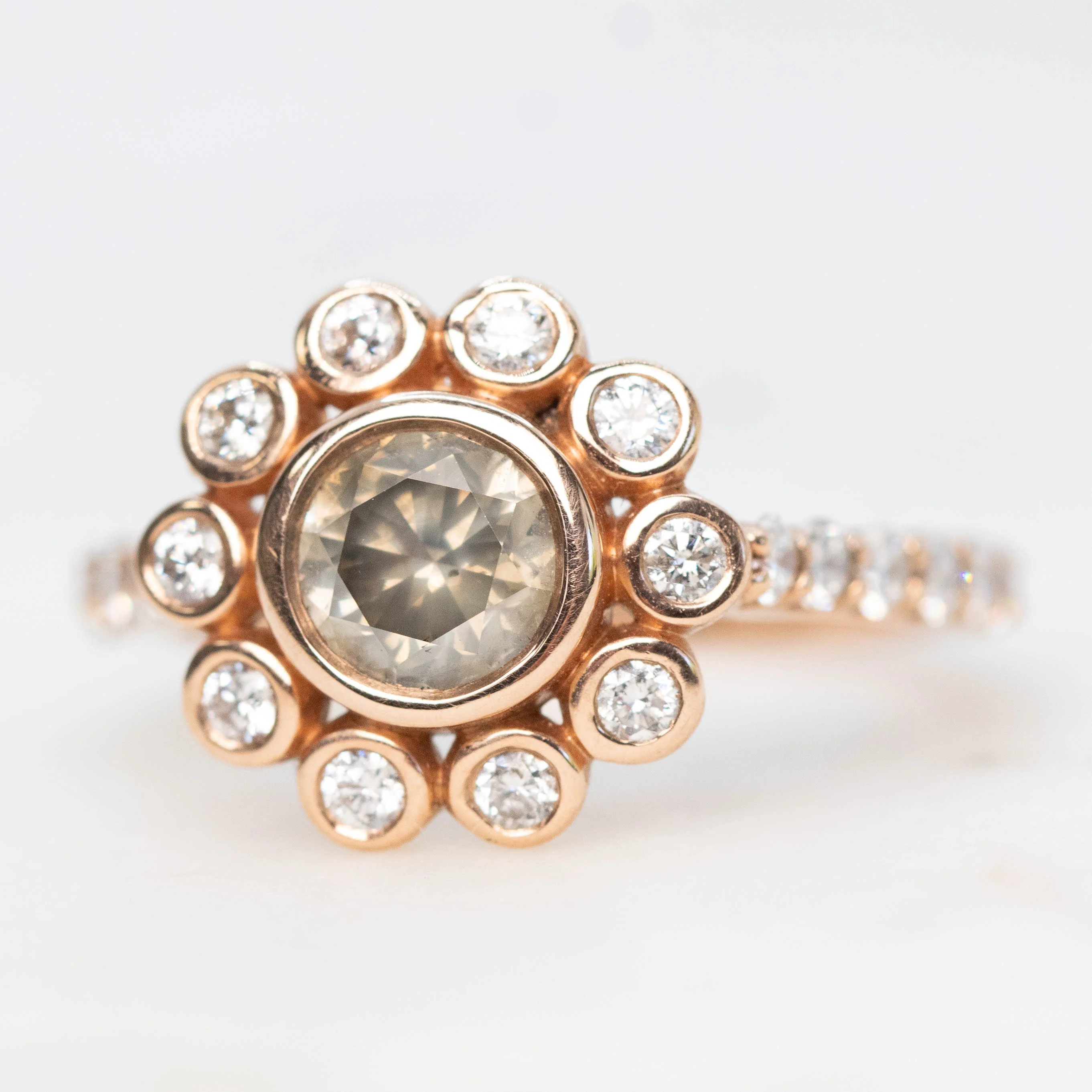 Minnie Ring with a 1.02 Carat Round Certified Diamond and White Accent Diamonds in 10k Rose Gold - Ready to Size and Ship - Image 4