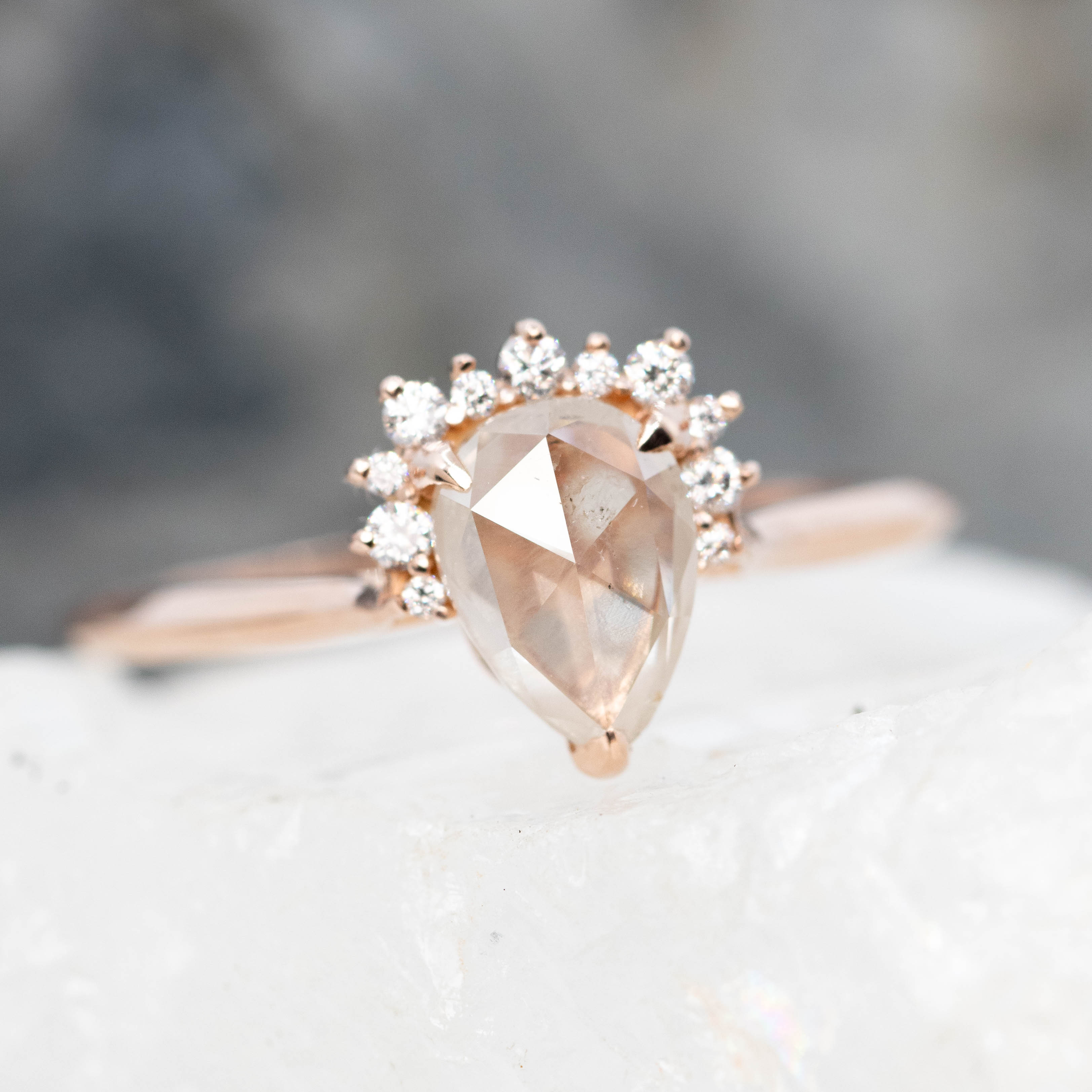 Nadine Ring with a 1.07 Carat Misty White Pear Diamond and White Accent Diamonds in 14k Rose Gold - Ready to Size and Ship - Image 8
