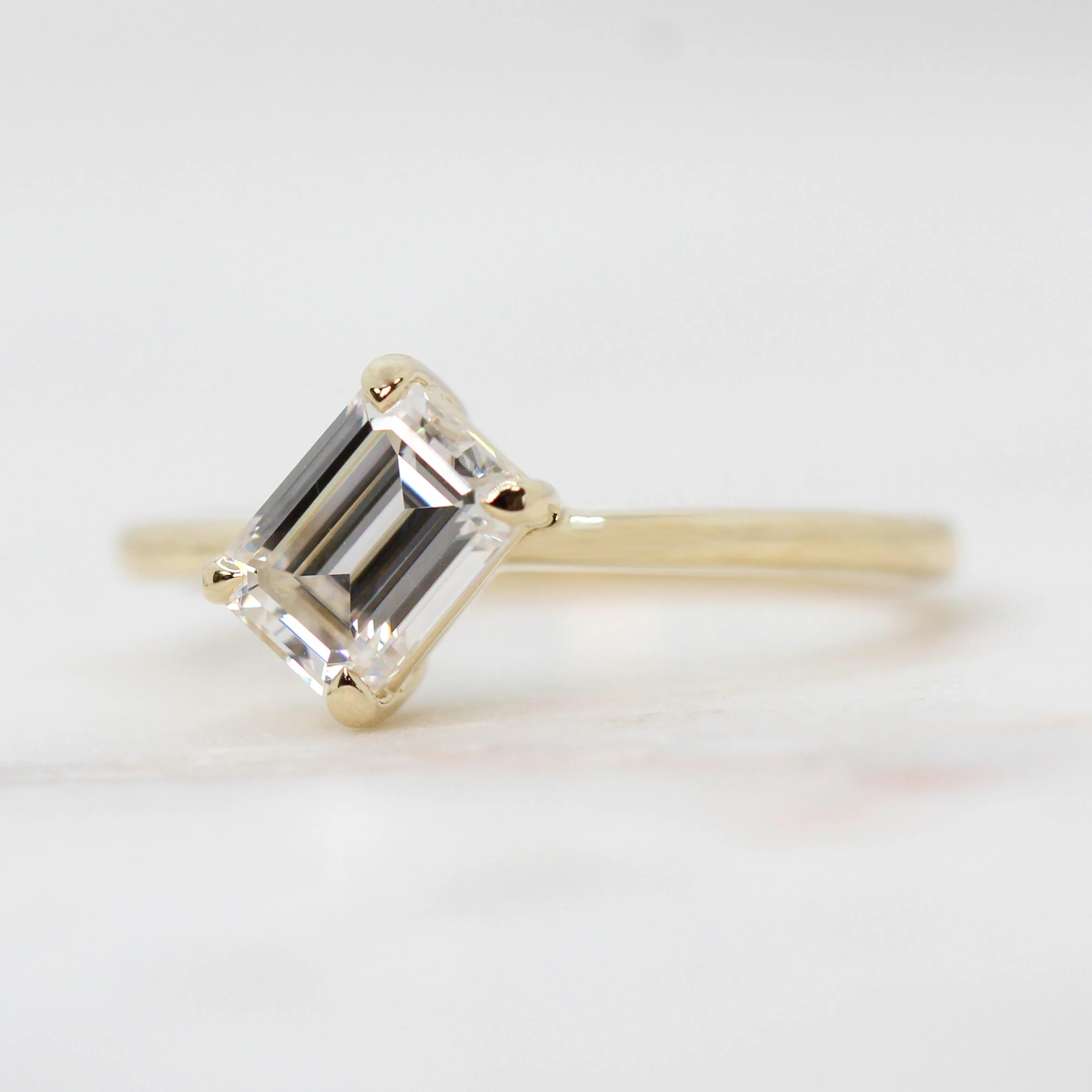 Natalia Ring with a 0.92 Carat White Emerald Cut Moissanite in 14k Yellow Gold - Ready to Size and Ship - Image 3