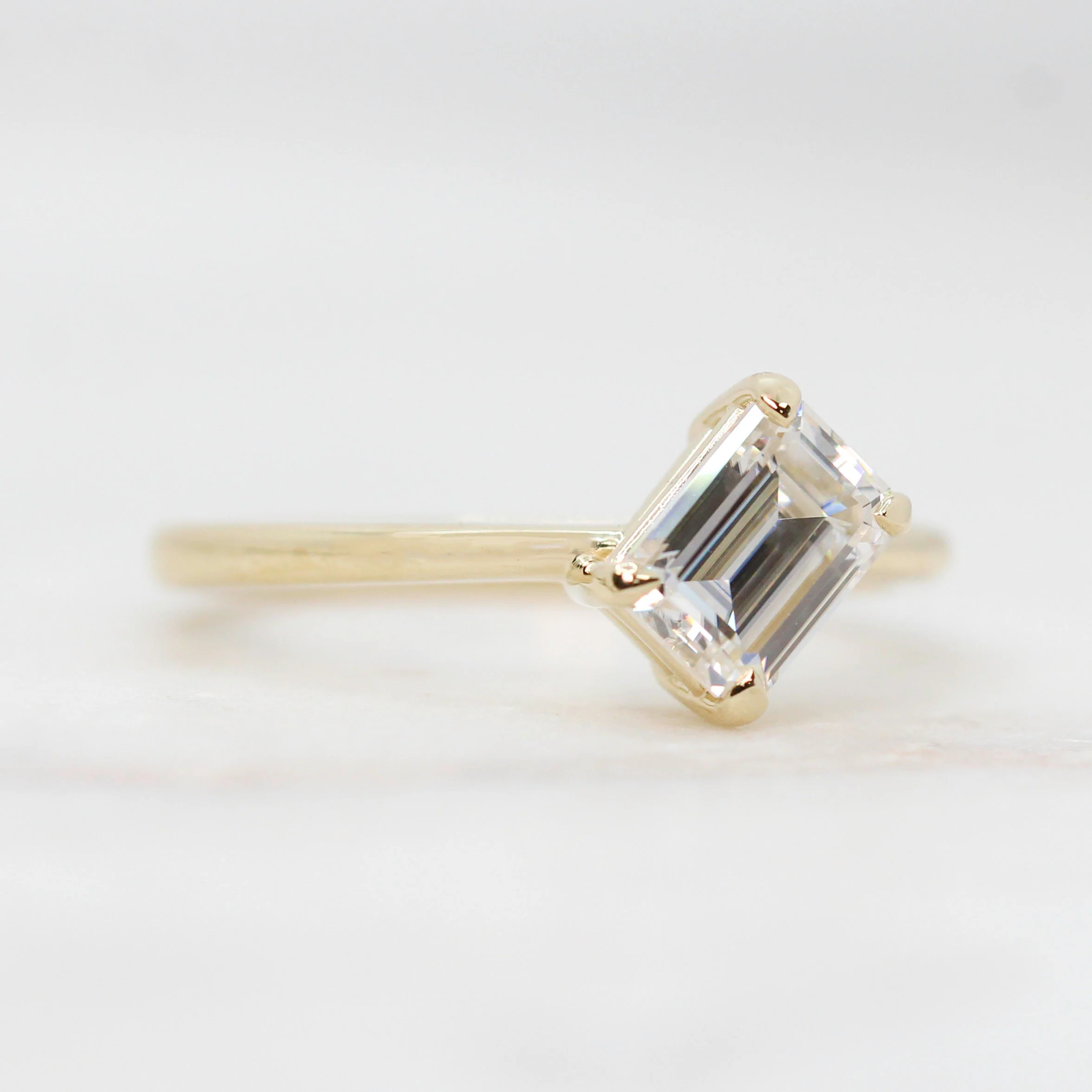 Natalia Ring with a 0.92 Carat White Emerald Cut Moissanite in 14k Yellow Gold - Ready to Size and Ship - Image 4