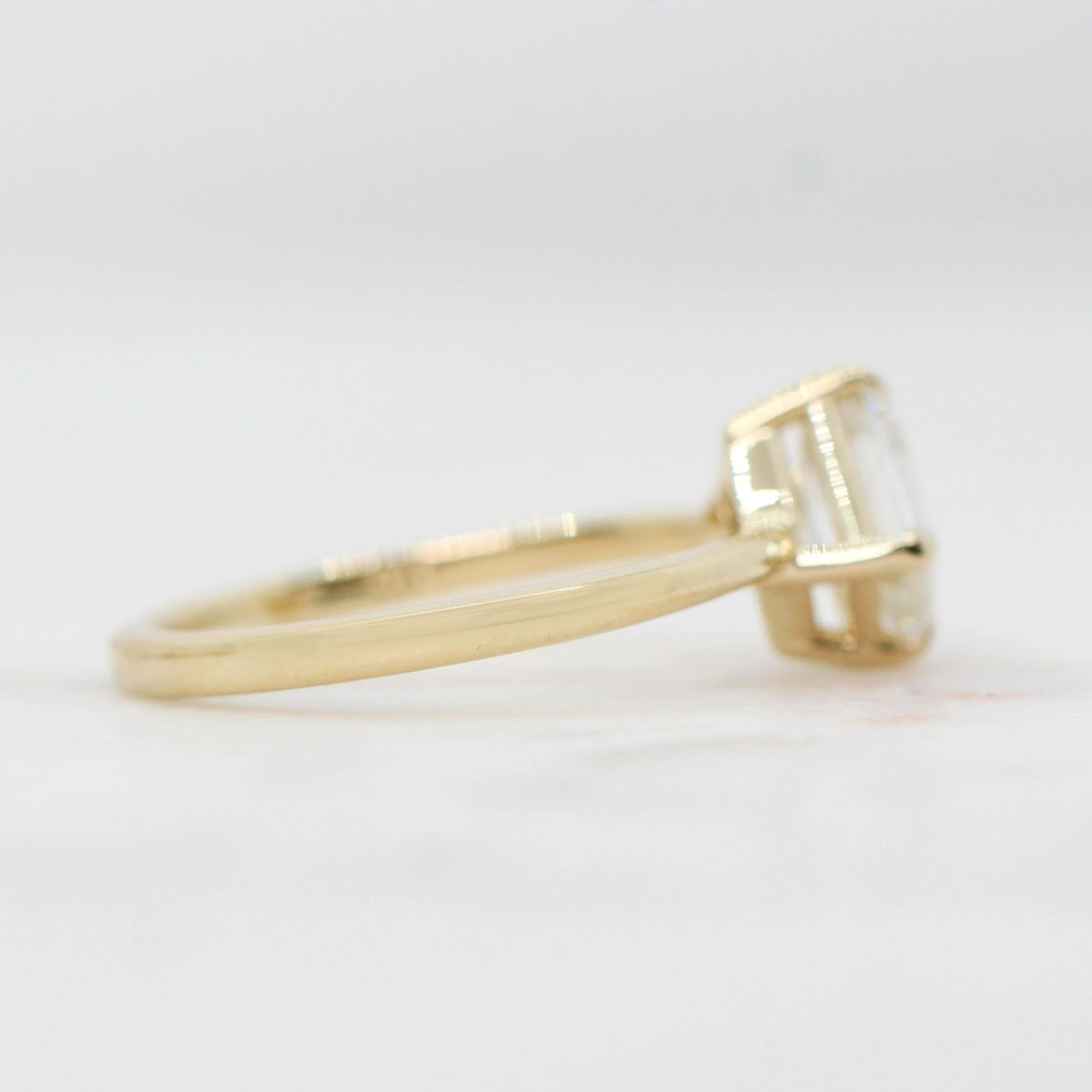 Natalia Ring with a 0.92 Carat White Emerald Cut Moissanite in 14k Yellow Gold - Ready to Size and Ship - Image 5