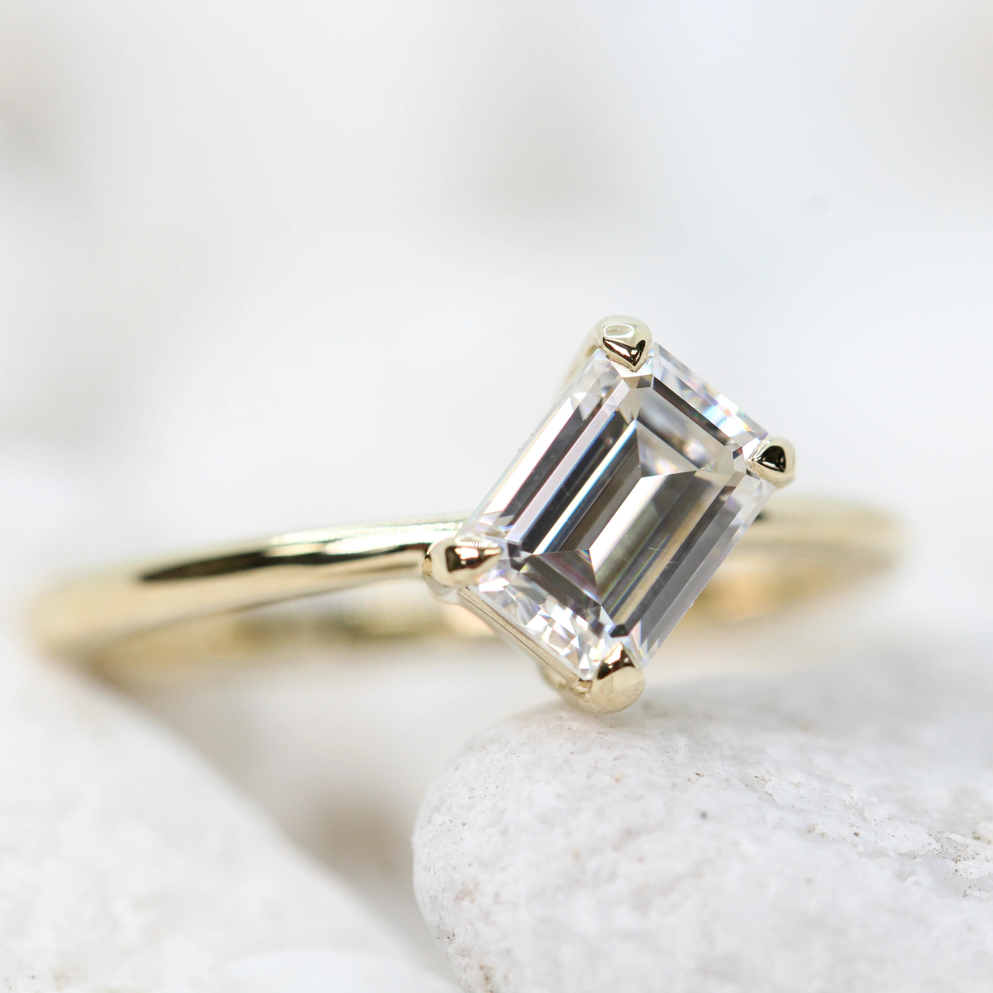 Natalia Ring with a 0.92 Carat White Emerald Cut Moissanite in 14k Yellow Gold - Ready to Size and Ship - Image 7