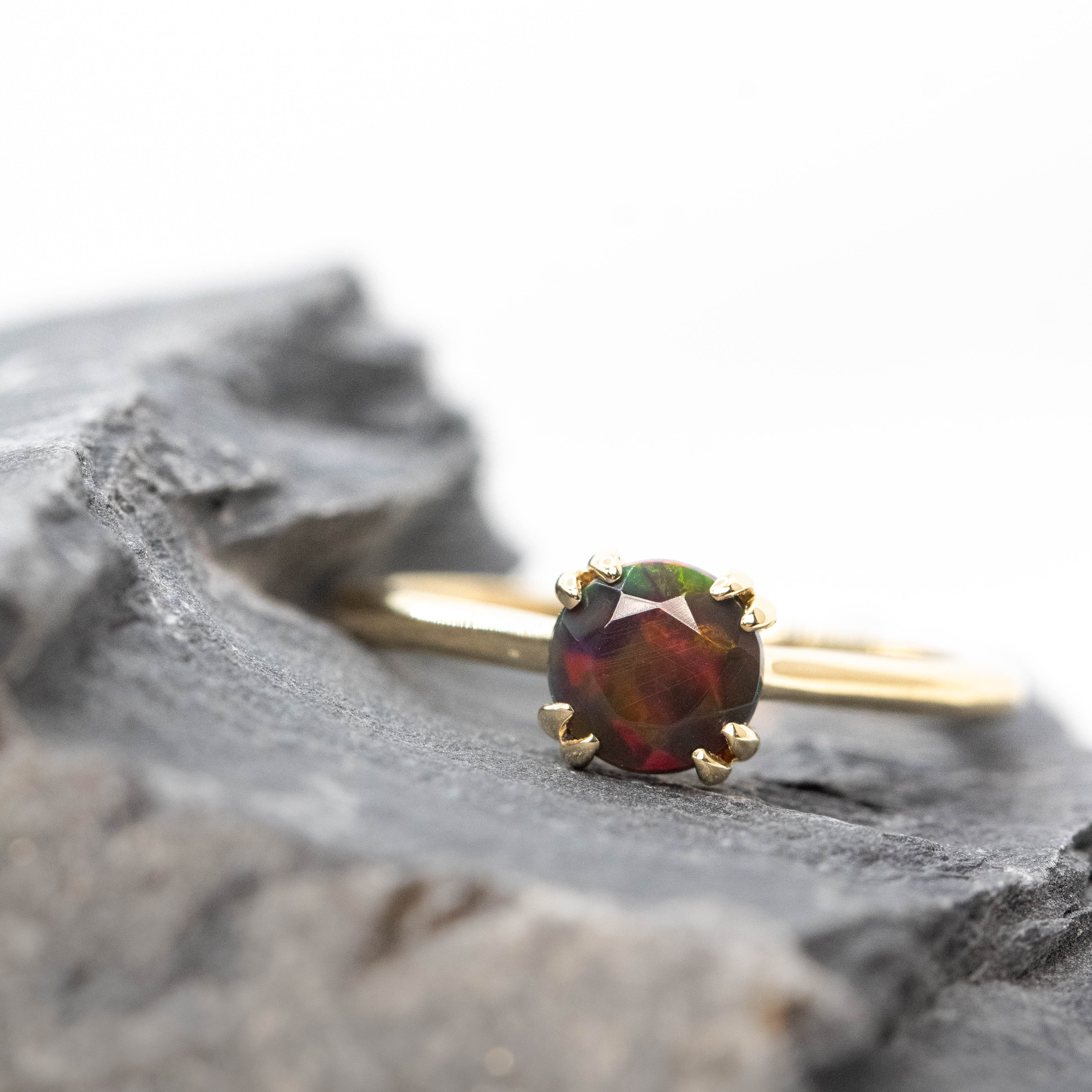 Nesta Ring with a 0.65 Carat Black Opal in 14k Yellow Gold - Ready to Size and Ship - Image 7