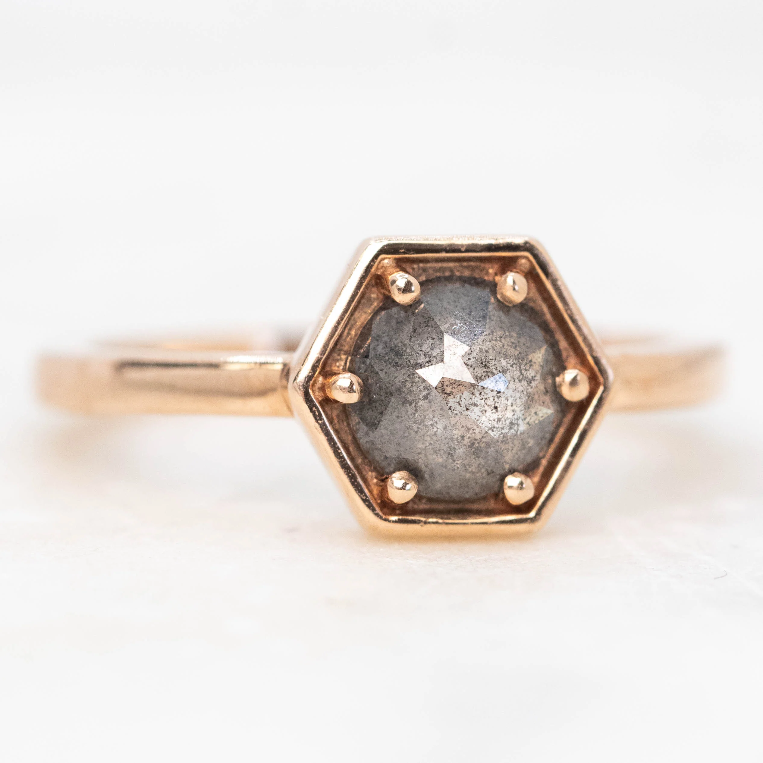Rhetta Ring with a 0.70 Carat Gray Salt and Pepper Diamond in 10k Rose Gold - Ready to Size and Ship - Image 4