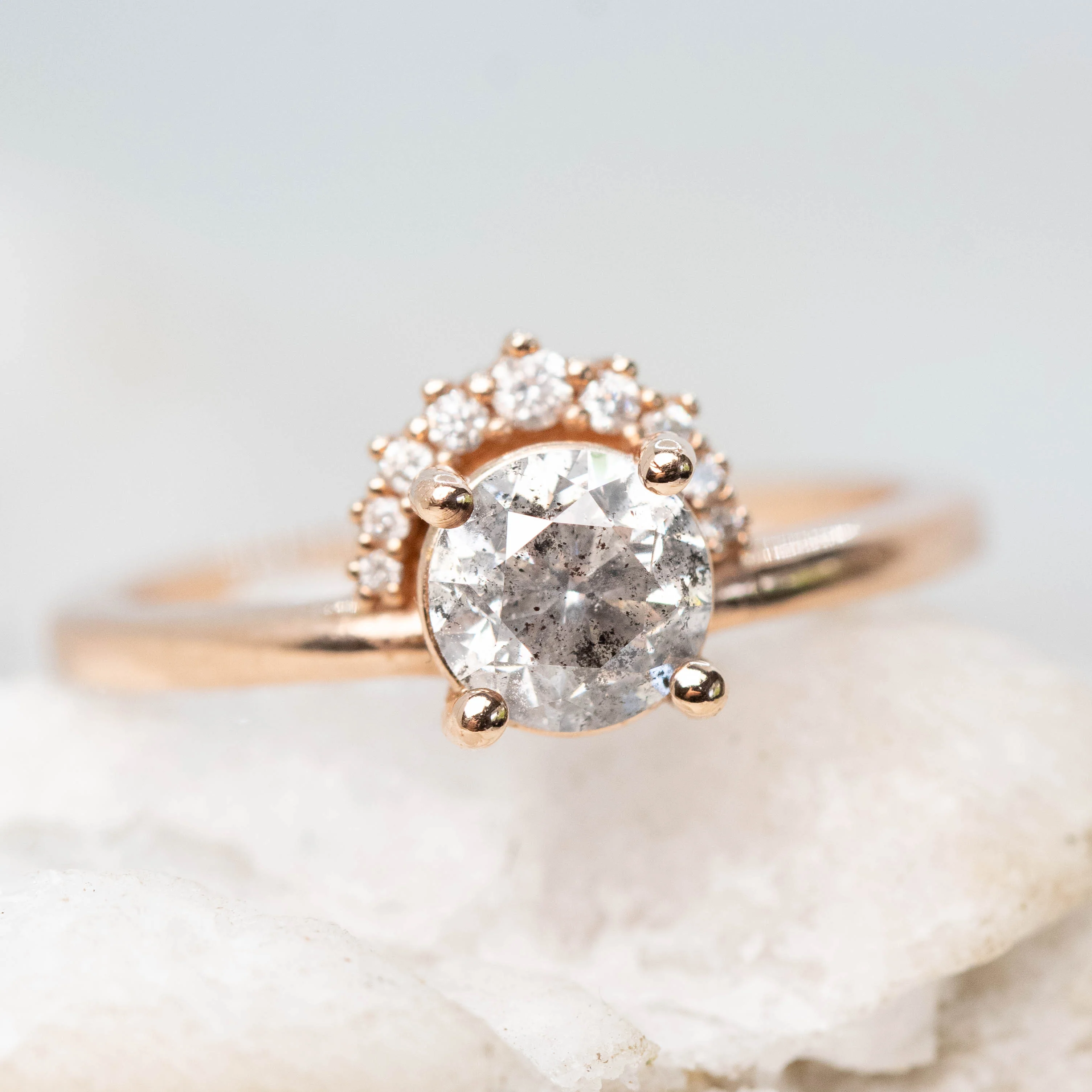 Lonnie Ring with a 1.01 Carat Round Gray Salt and Pepper Diamond in 10k Rose Gold - Ready to Size and Ship - Image 8