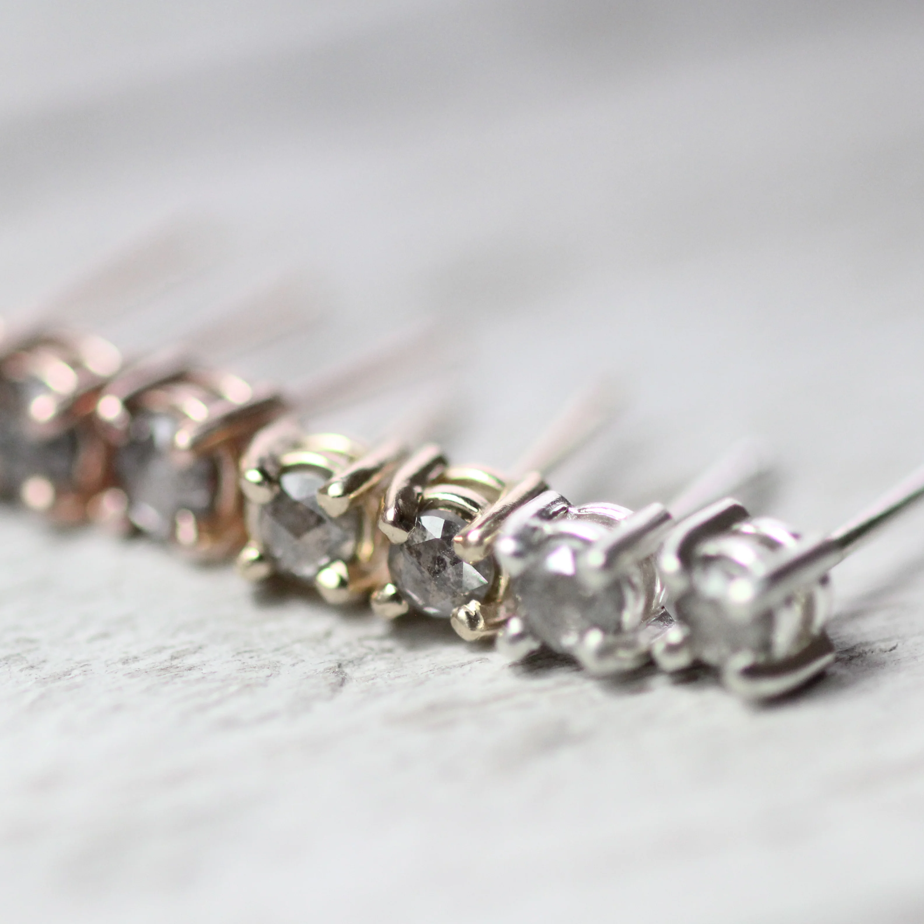 3mm Rose Cut Salt and Pepper Diamond Earring Studs - Made to Order, Choose Your Gold Tone - Image 3