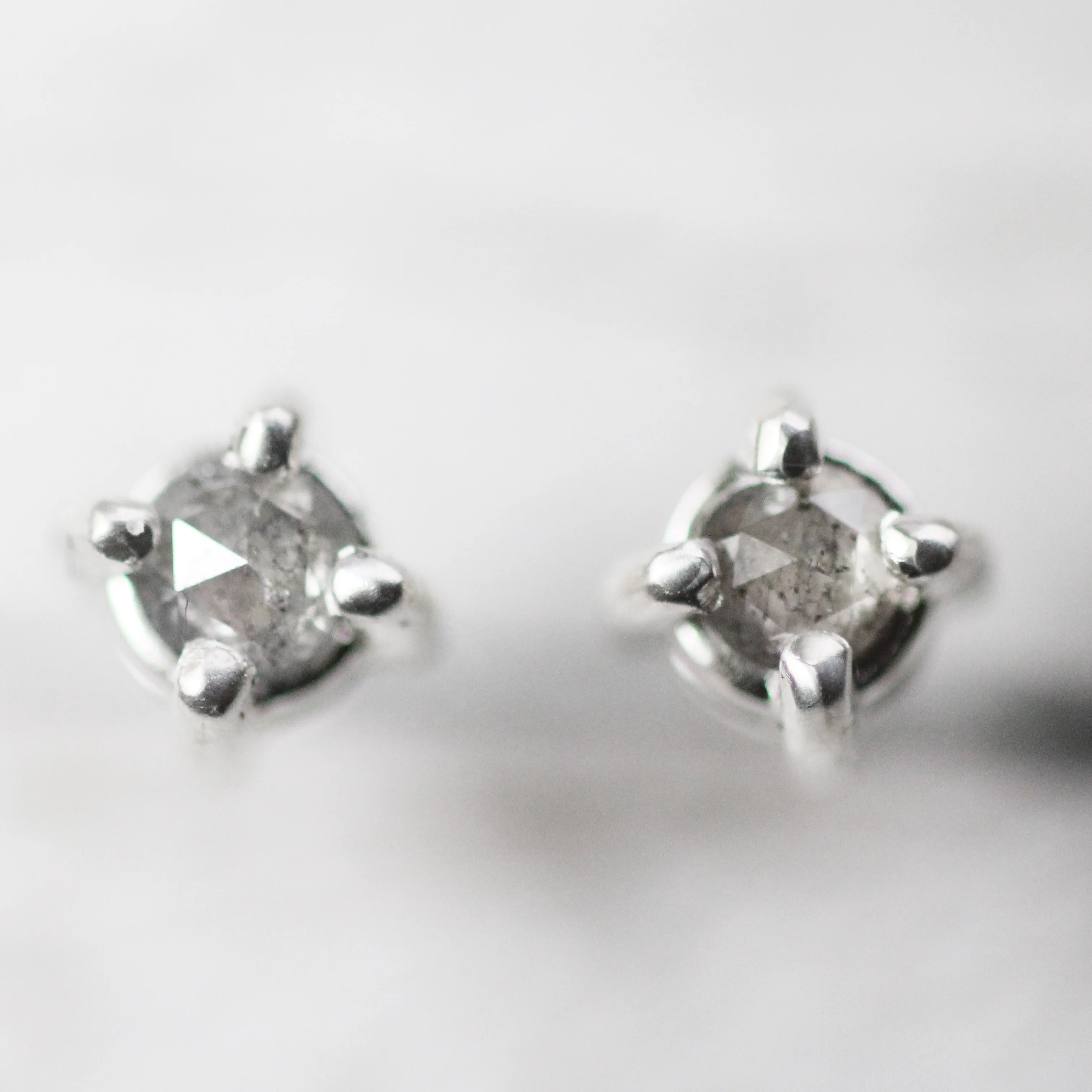 3mm Rose Cut Salt and Pepper Diamond Earring Studs - Made to Order, Choose Your Gold Tone - Image 4