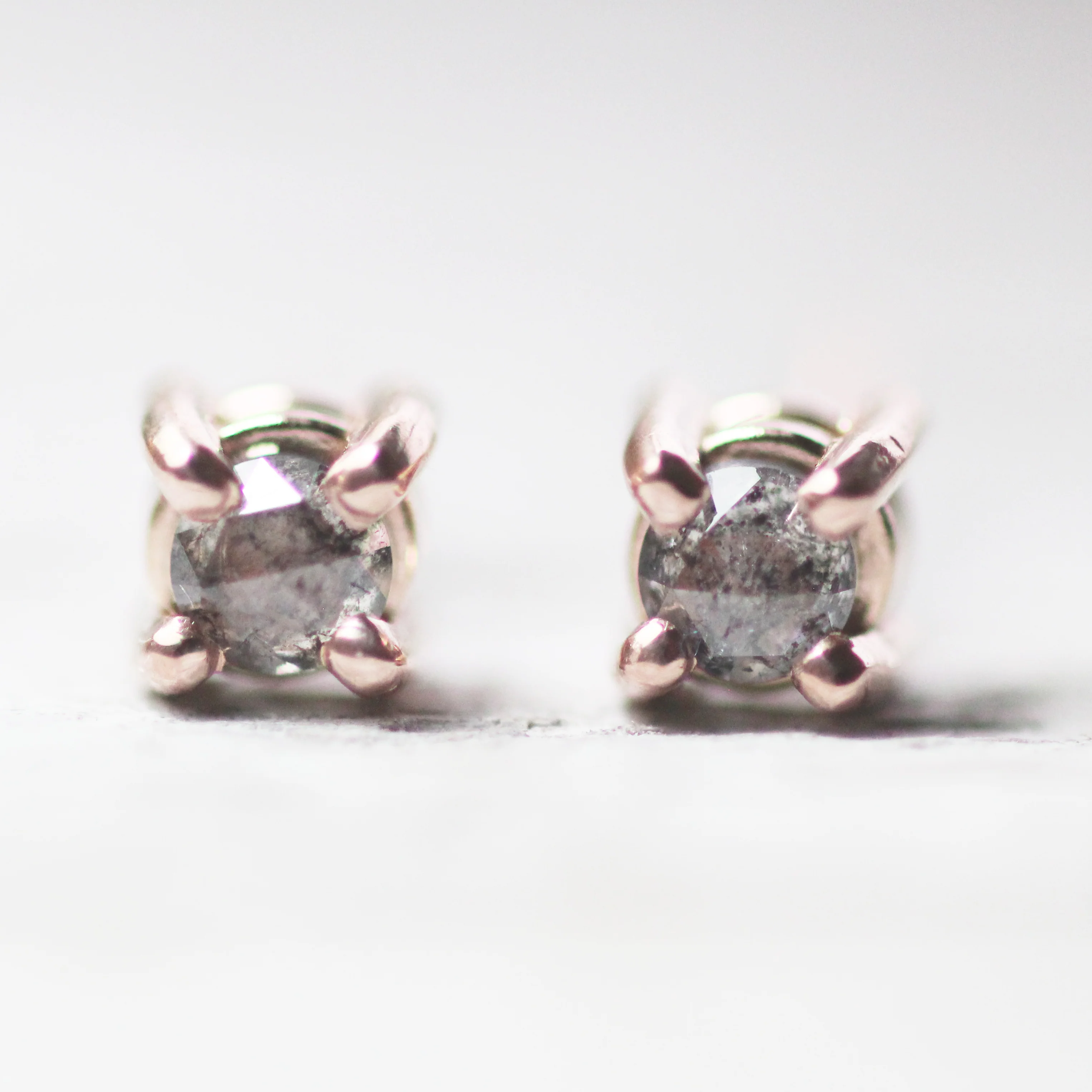 3mm Rose Cut Salt and Pepper Diamond Earring Studs - Made to Order, Choose Your Gold Tone - Image 5