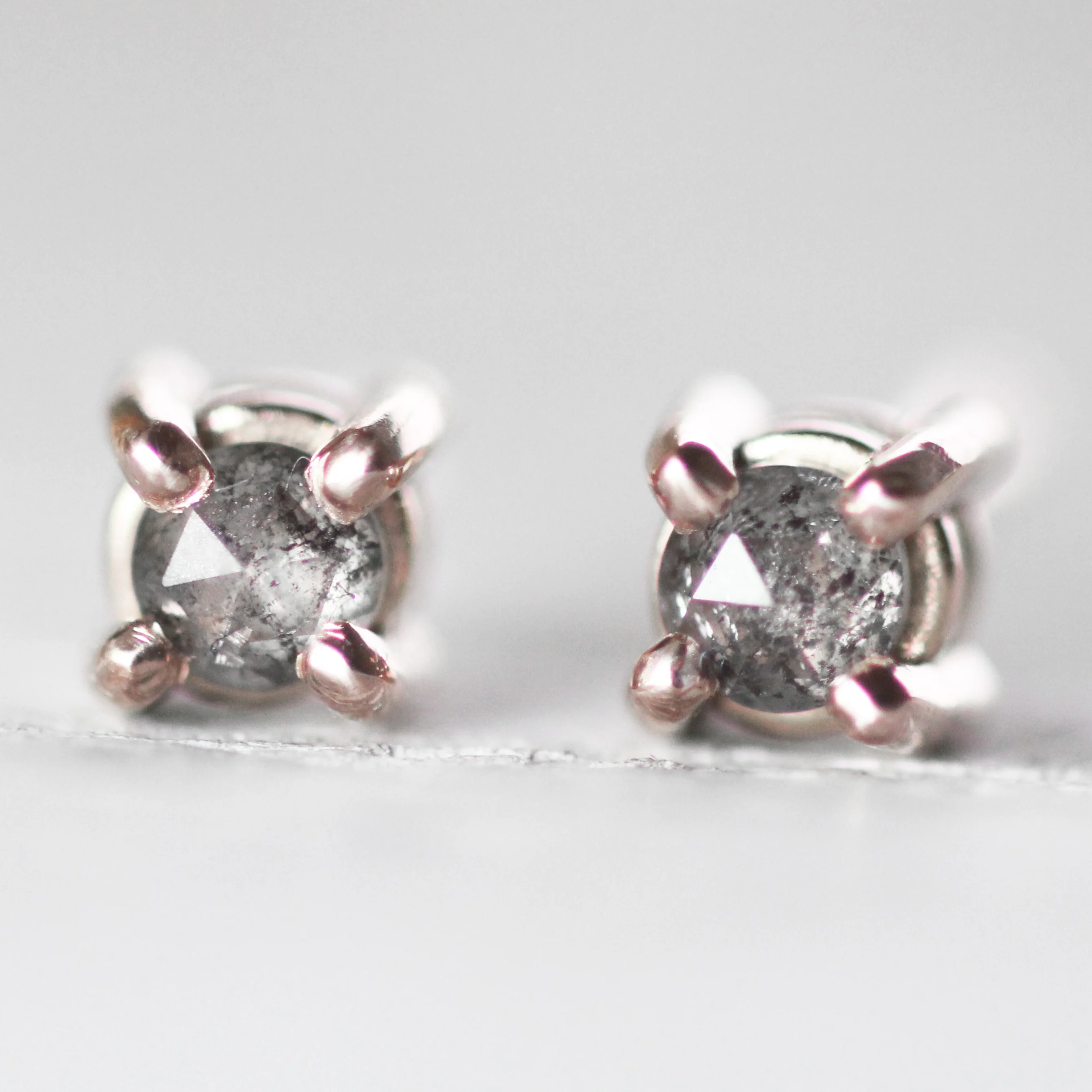 3mm Rose Cut Salt and Pepper Diamond Earring Studs - Made to Order, Choose Your Gold Tone - Image 6