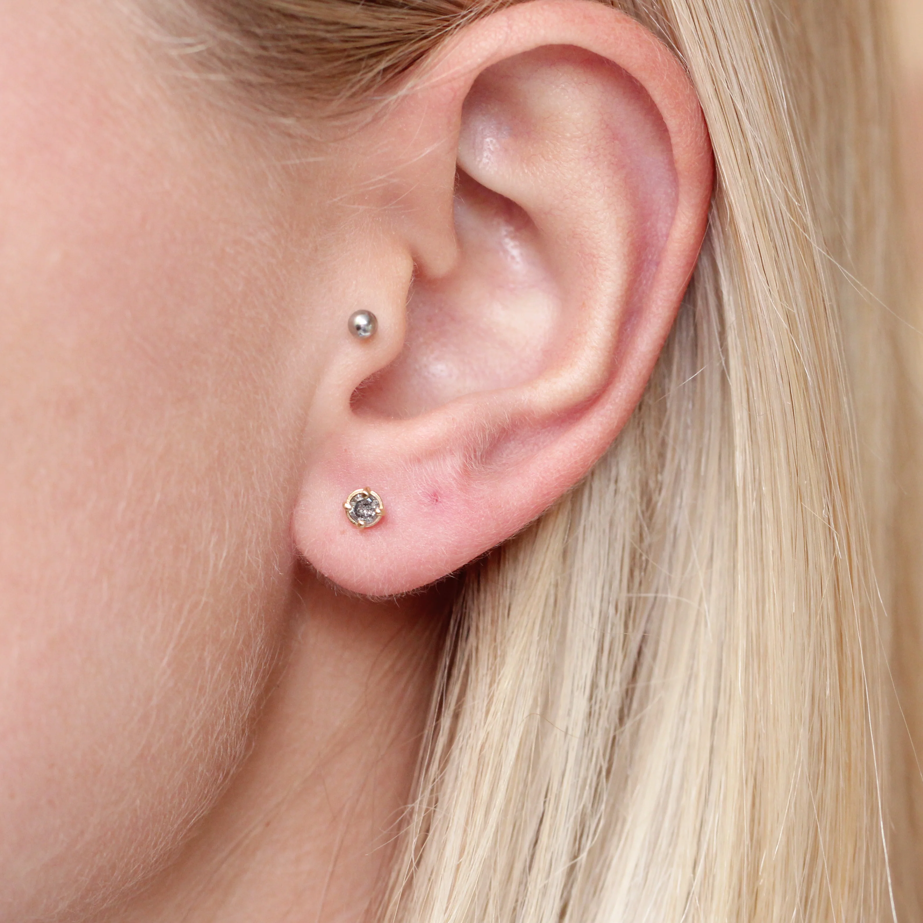 3mm Rose Cut Salt and Pepper Diamond Earring Studs - Made to Order, Choose Your Gold Tone - Image 7