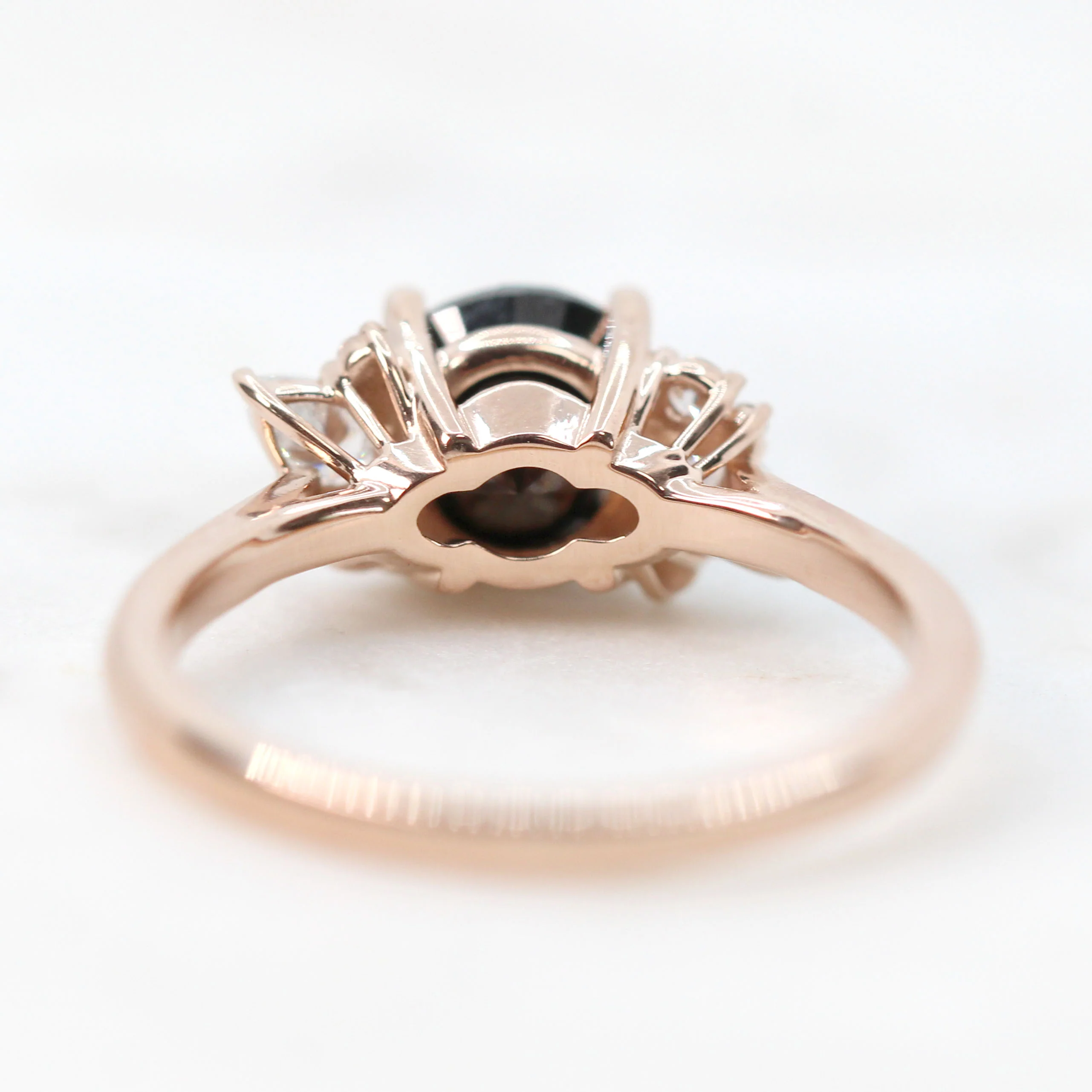 Sable Ring with a 2.20 Carat Round Black Salt and Pepper Diamond and White Accent Diamonds in 14k Rose Gold - Ready to Size and Ship - Image 6