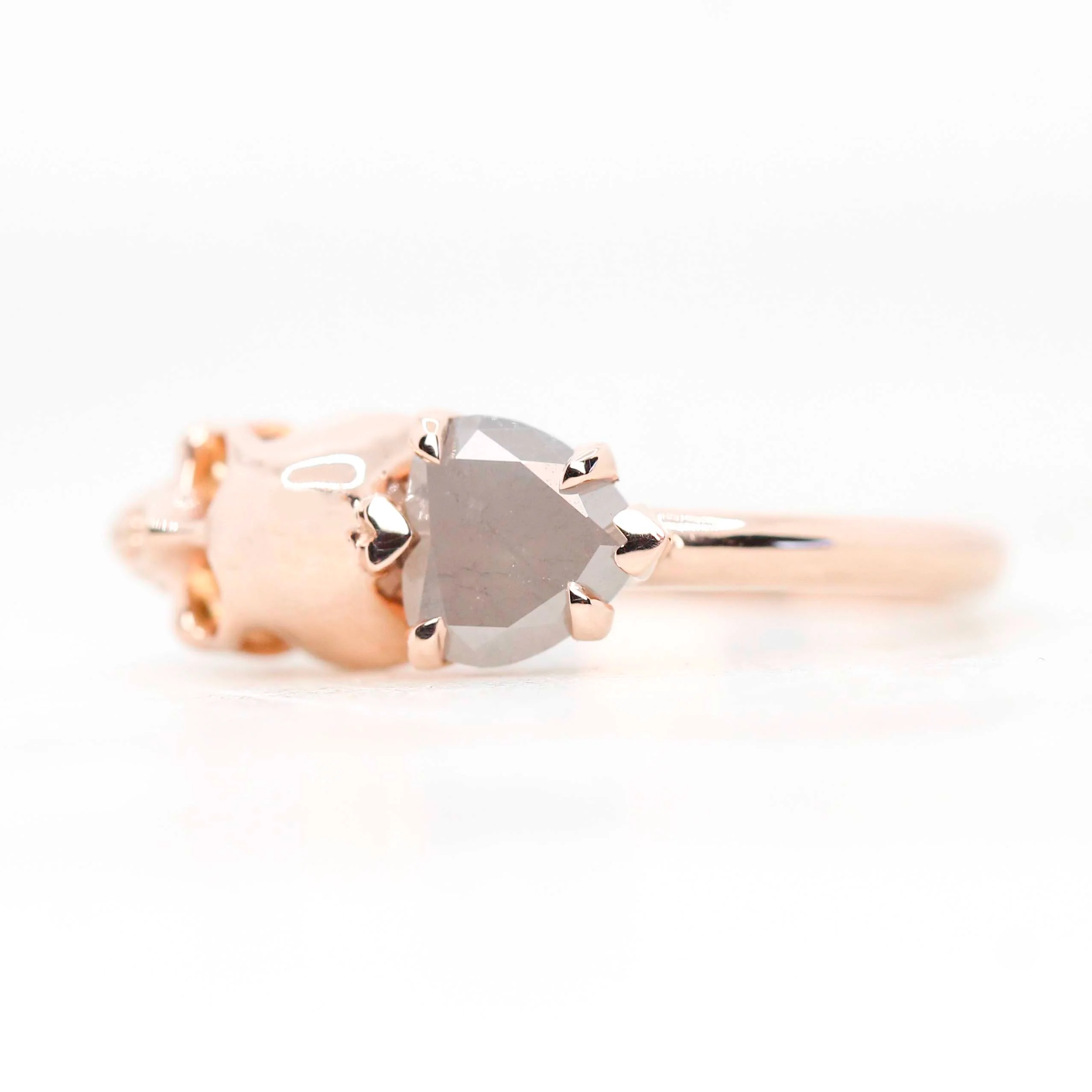 Skull Ring with a 0.83 Carat Misty Gray Heart-Shaped Salt and Pepper Diamond and Hidden Diamond in 14k Rose Gold - Ready to Size and Ship - Image 3