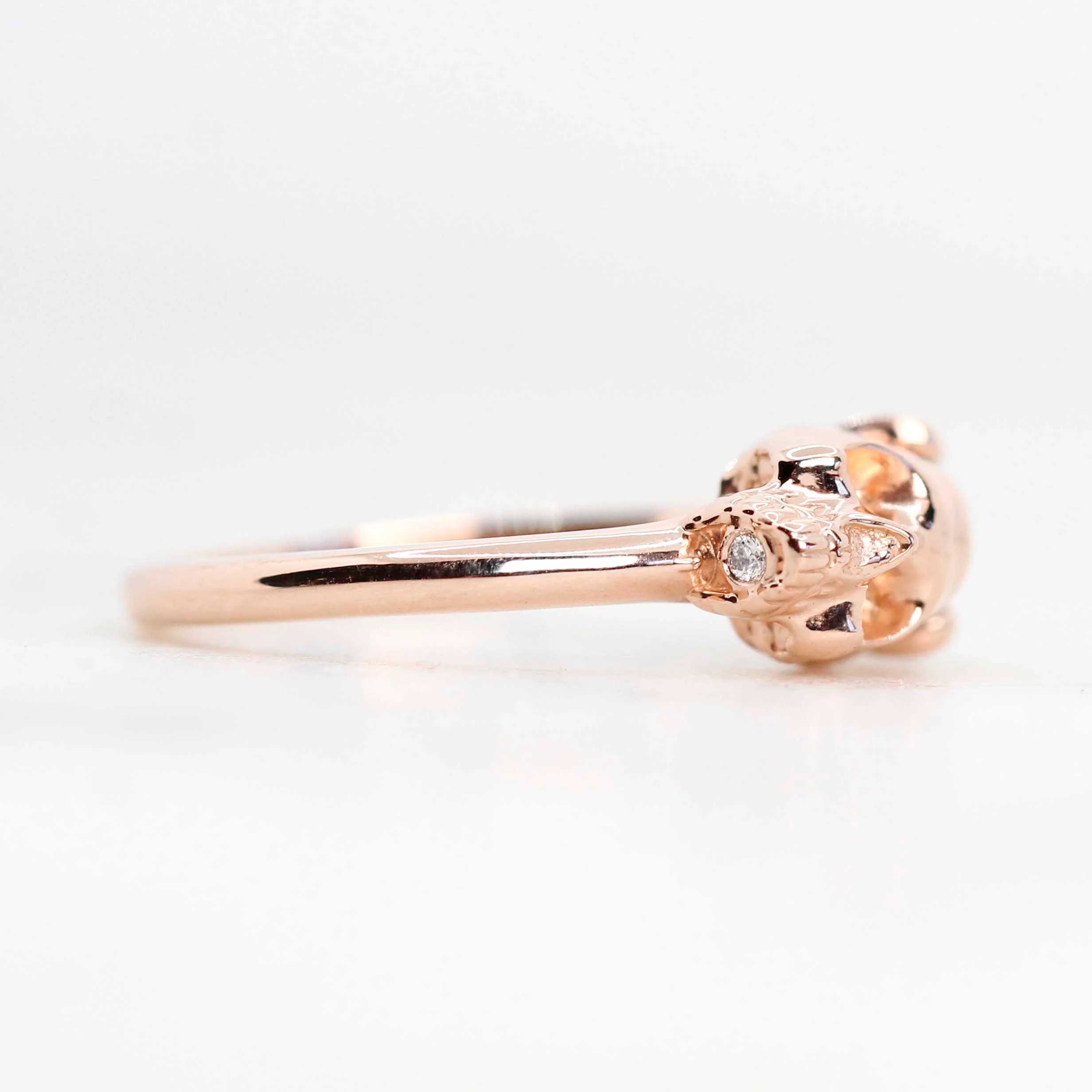 Skull Ring with a 0.83 Carat Misty Gray Heart-Shaped Salt and Pepper Diamond and Hidden Diamond in 14k Rose Gold - Ready to Size and Ship - Image 6