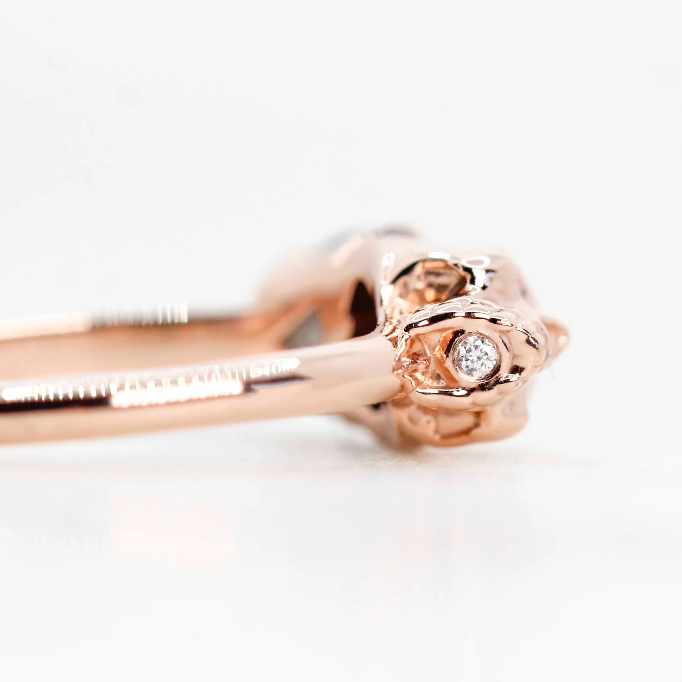 Skull Ring with a 0.83 Carat Misty Gray Heart-Shaped Salt and Pepper Diamond and Hidden Diamond in 14k Rose Gold - Ready to Size and Ship - Image 7