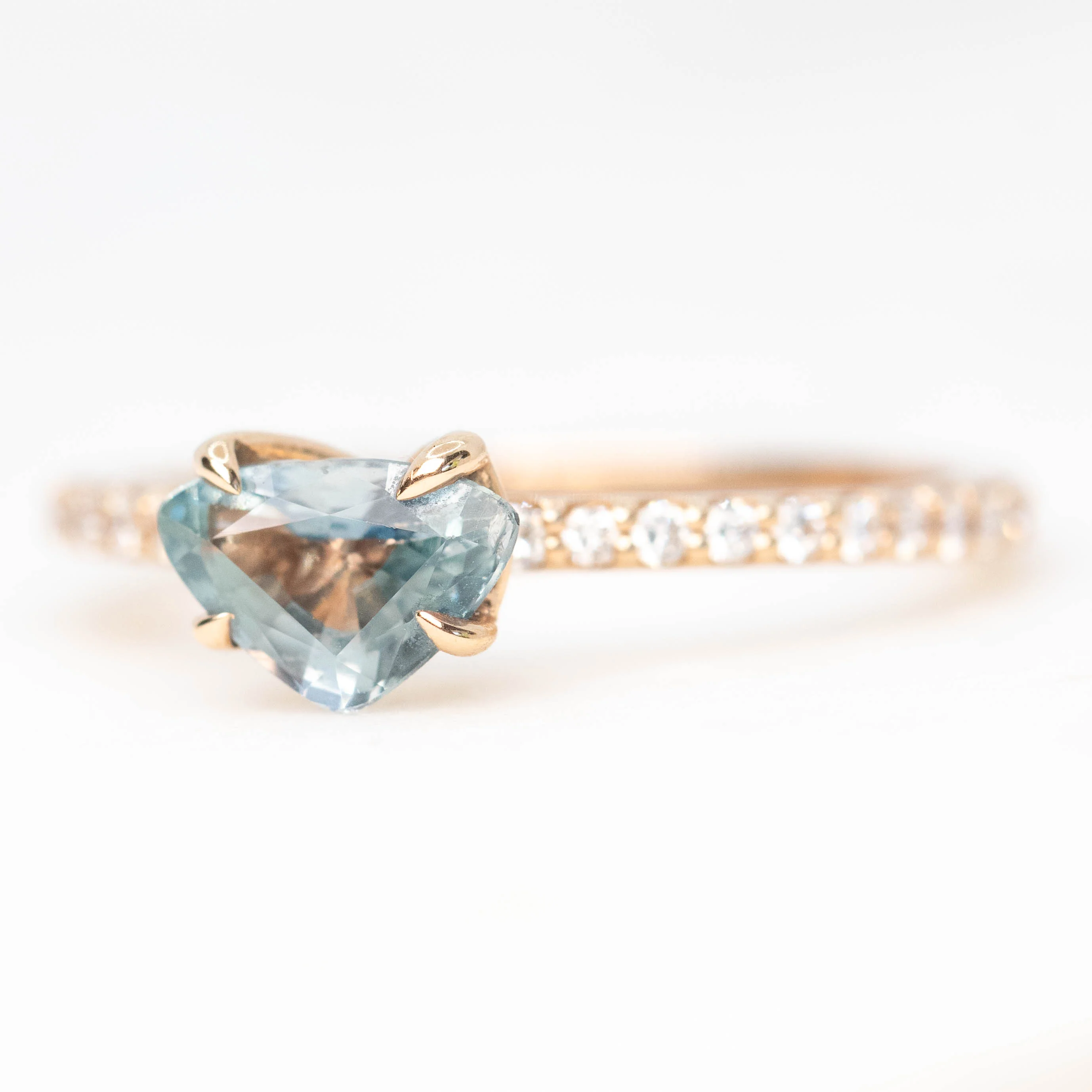 Gayle Ring with a 1.03 Carat Teal Trillion Sapphire and White Accent Diamonds in 14k Rose Gold - Ready to Size and Ship - Image 3