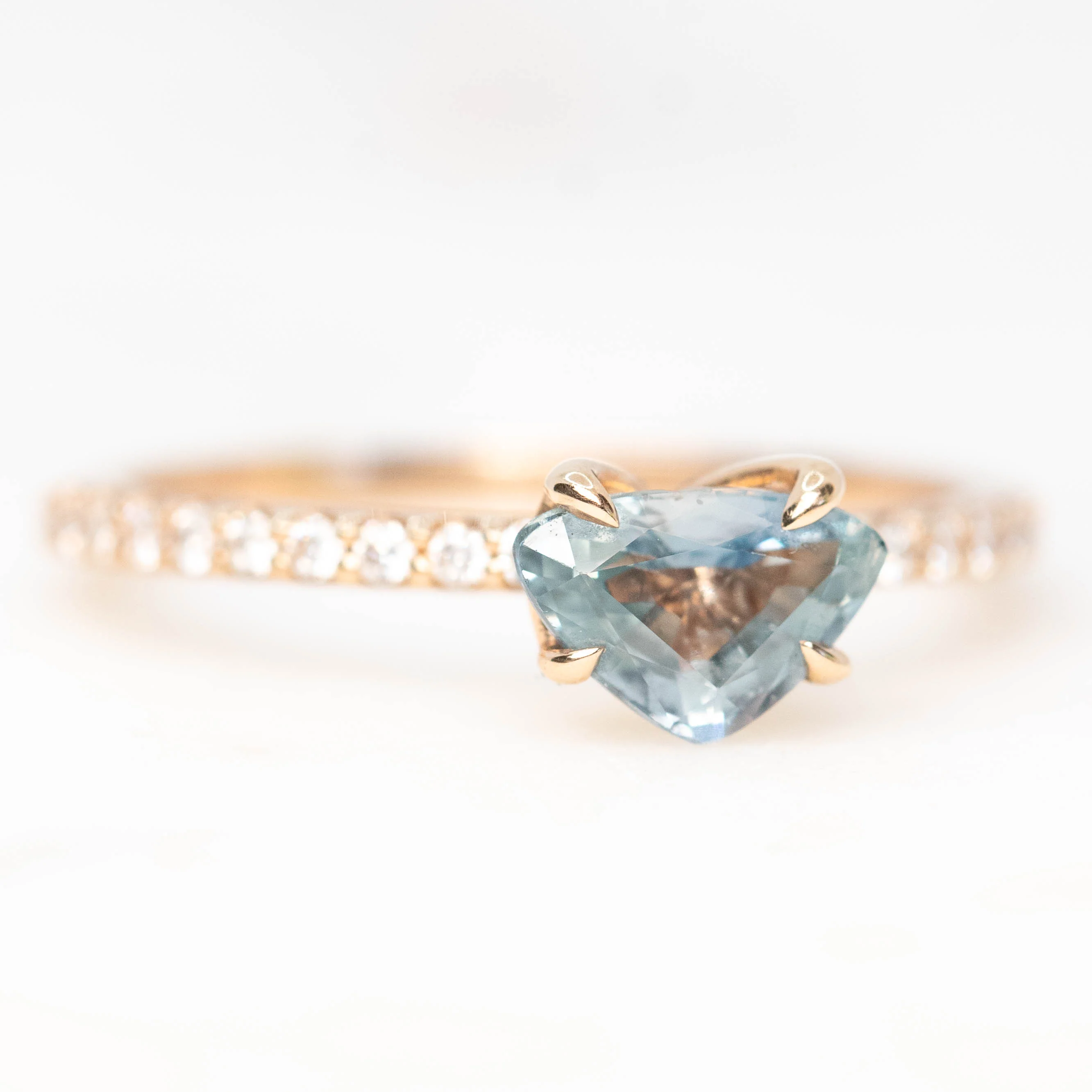 Gayle Ring with a 1.03 Carat Teal Trillion Sapphire and White Accent Diamonds in 14k Rose Gold - Ready to Size and Ship - Image 4