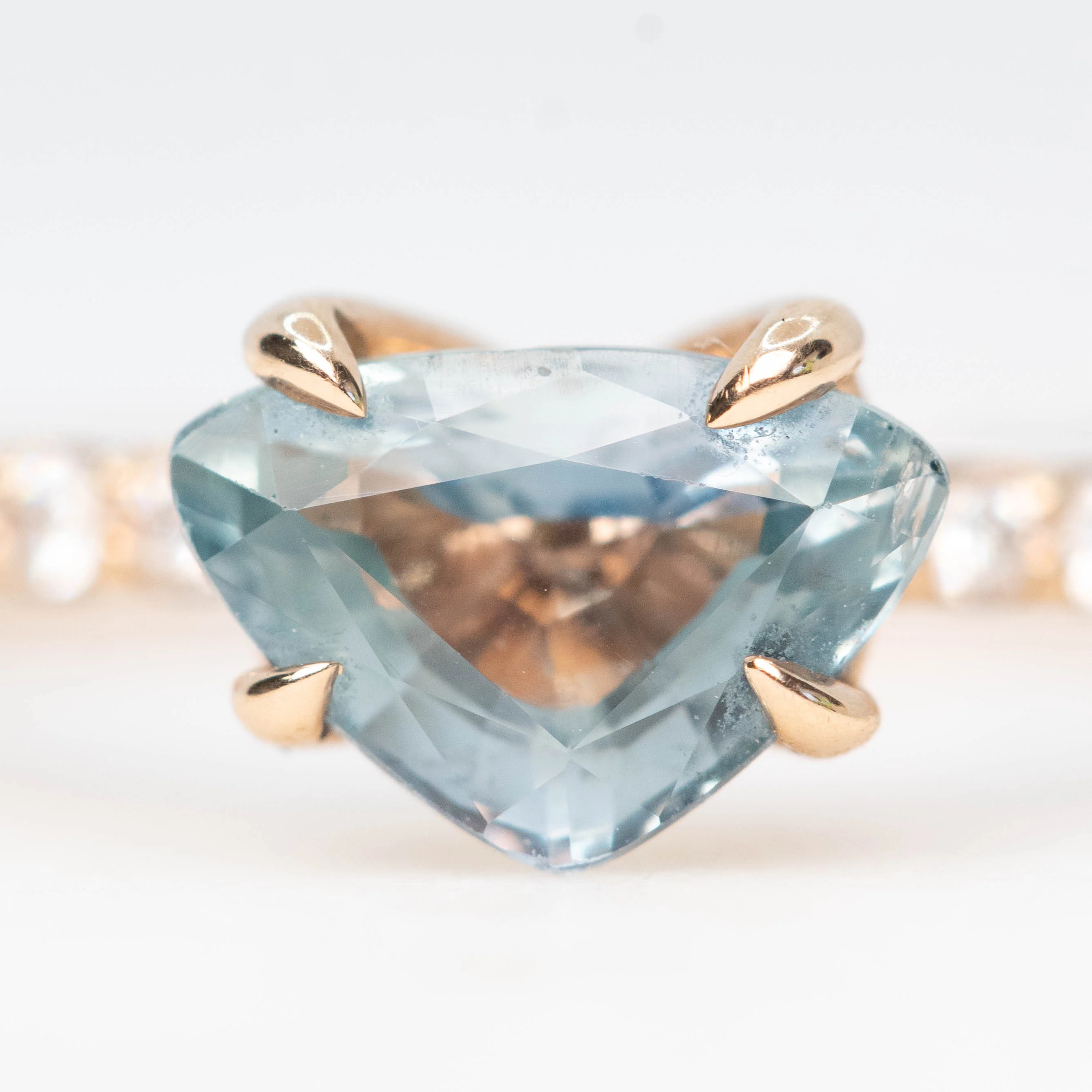 Gayle Ring with a 1.03 Carat Teal Trillion Sapphire and White Accent Diamonds in 14k Rose Gold - Ready to Size and Ship - Image 7