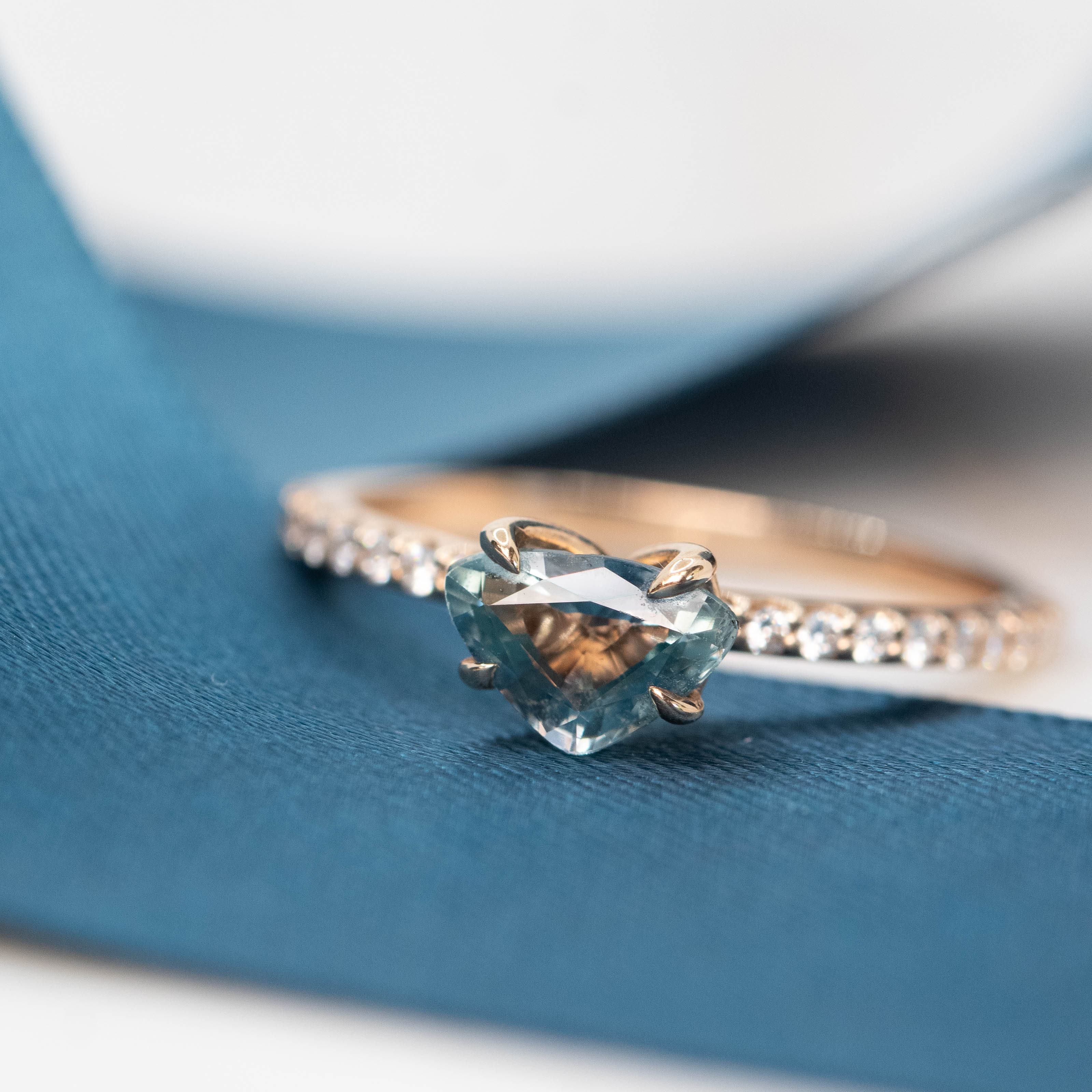 Gayle Ring with a 1.03 Carat Teal Trillion Sapphire and White Accent Diamonds in 14k Rose Gold - Ready to Size and Ship - Image 8