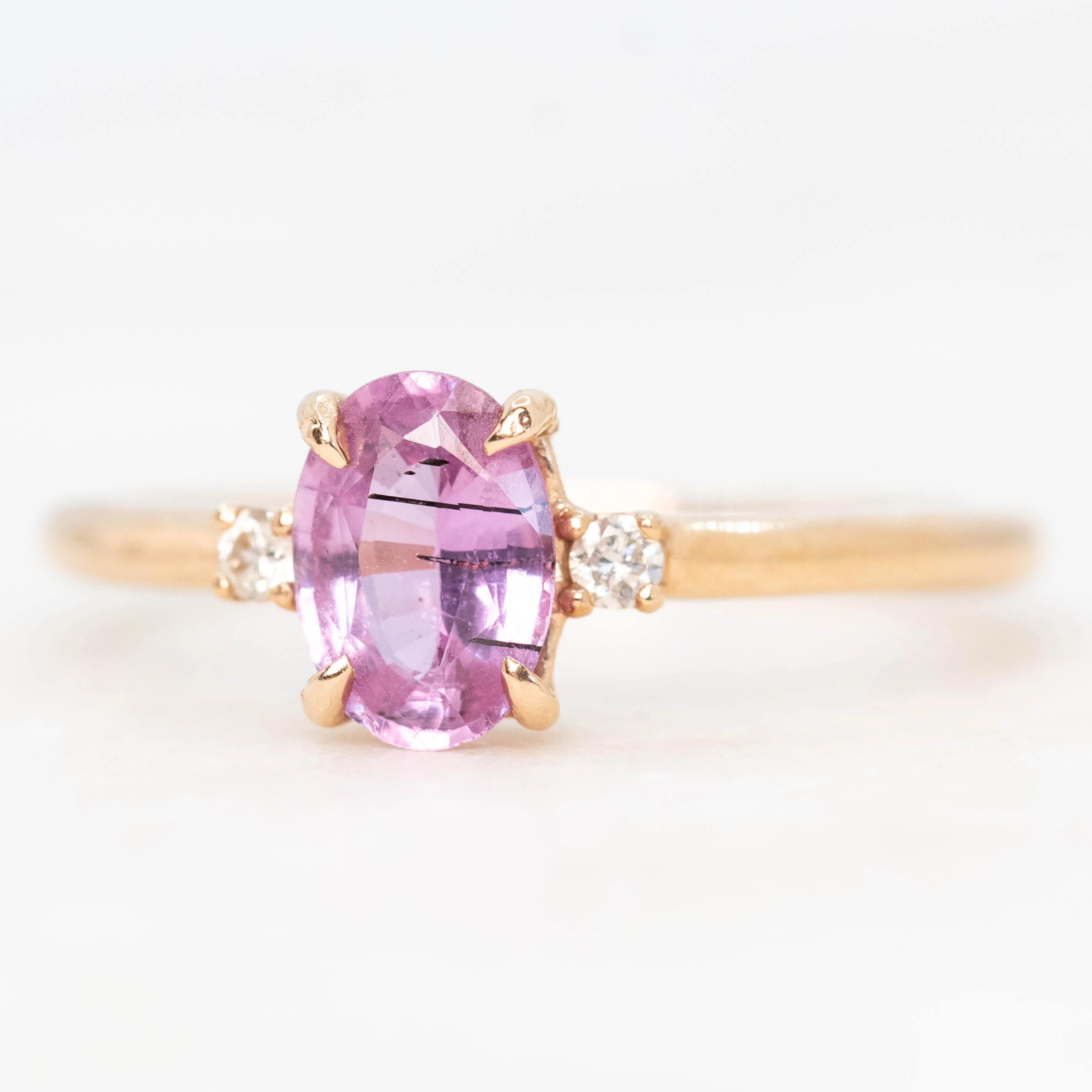 Terra Ring with a 1.05 Carat Pink Oval Sapphire and White Accent Diamonds in 14k Rose Gold - Ready to Size and Ship - Image 3