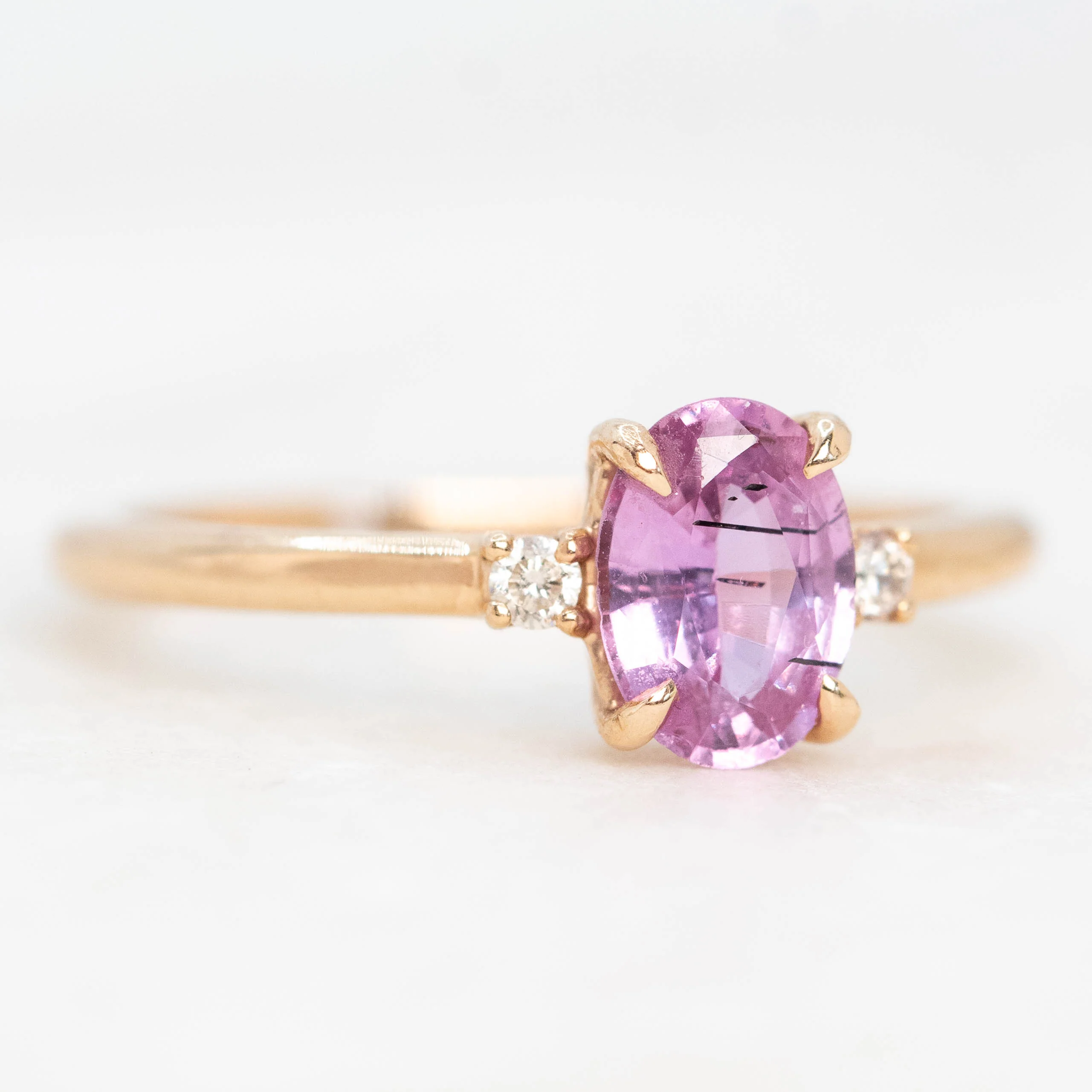 Terra Ring with a 1.05 Carat Pink Oval Sapphire and White Accent Diamonds in 14k Rose Gold - Ready to Size and Ship - Image 4