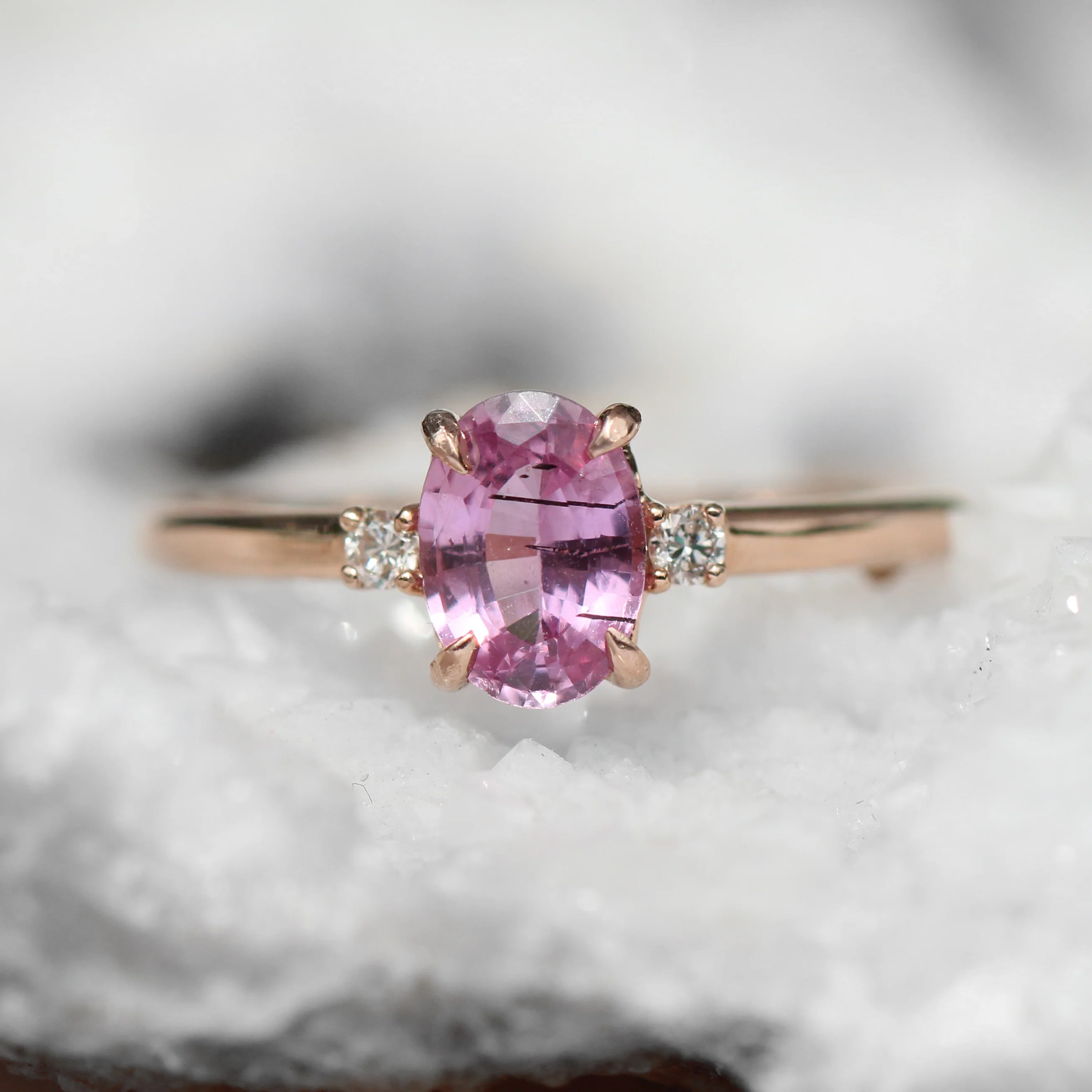 Terra Ring with a 1.05 Carat Pink Oval Sapphire and White Accent Diamonds in 14k Rose Gold - Ready to Size and Ship - Image 8