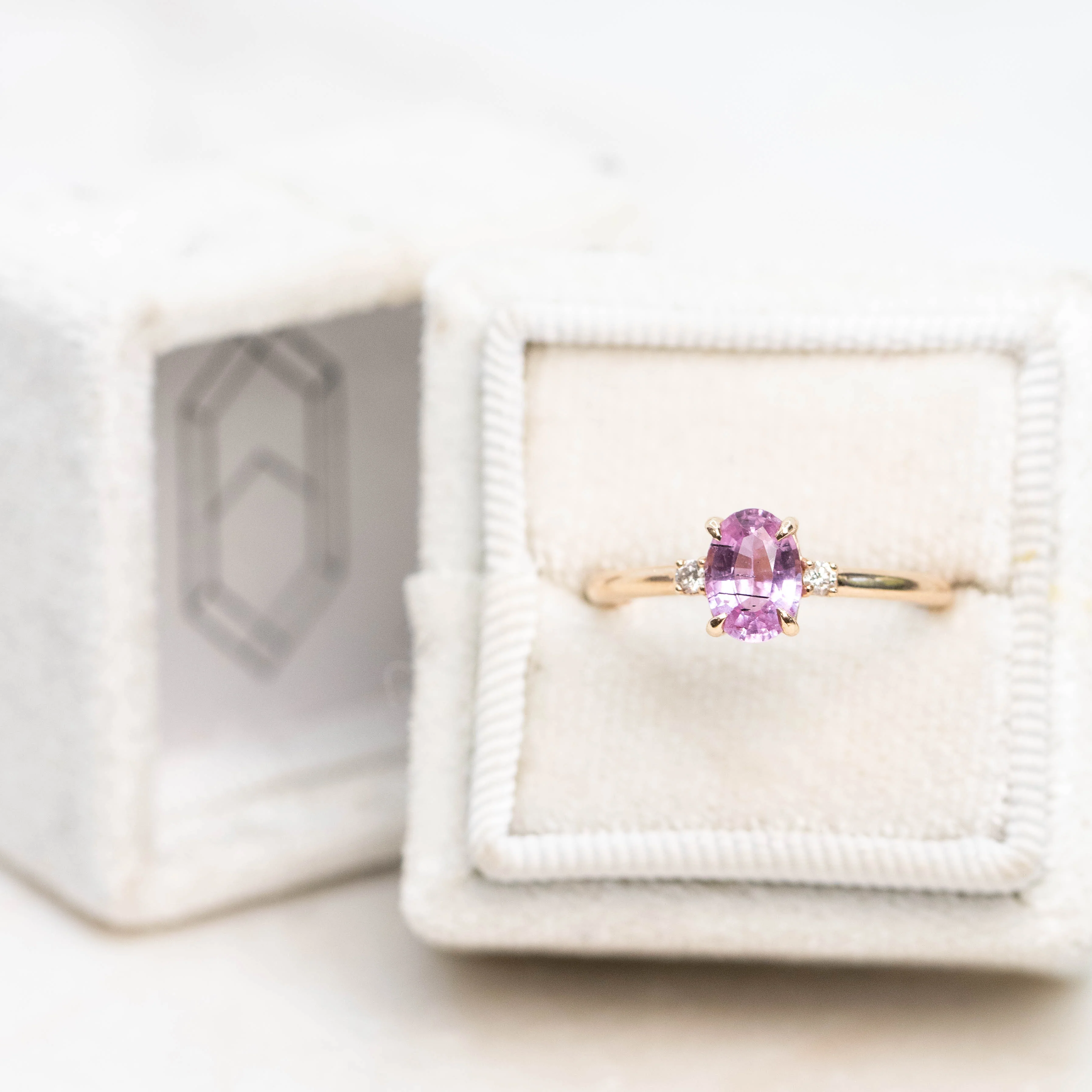 Terra Ring with a 1.05 Carat Pink Oval Sapphire and White Accent Diamonds in 14k Rose Gold - Ready to Size and Ship - Image 9