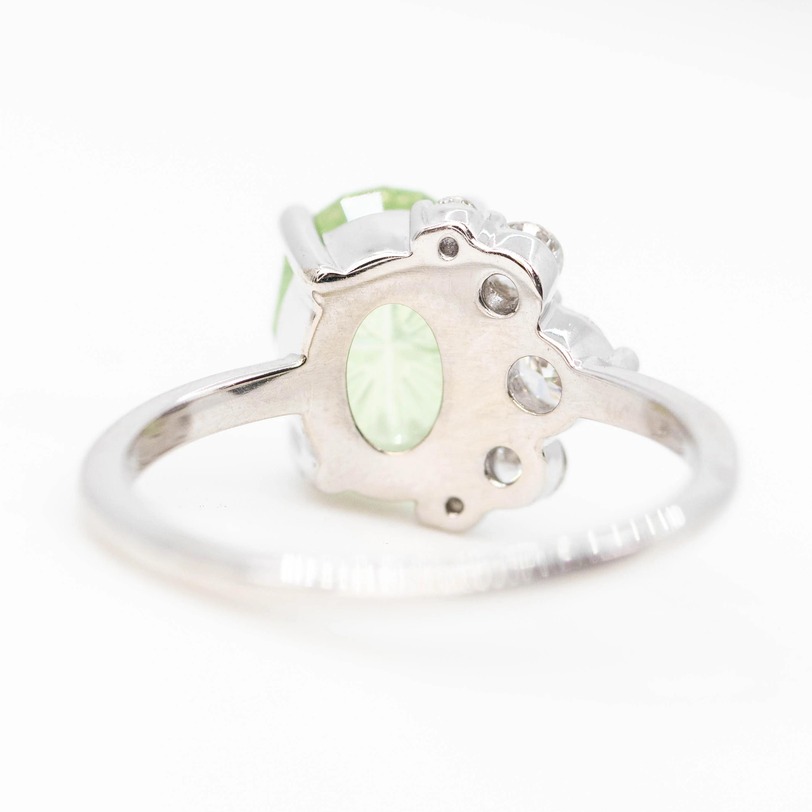 Carell Ring with a 2.72 Carat Fantasy Cut Oval Mint Green Montana Sapphire and White Canadian Accent Diamonds in 14k White Gold - Ready to Size and Ship - Image 6