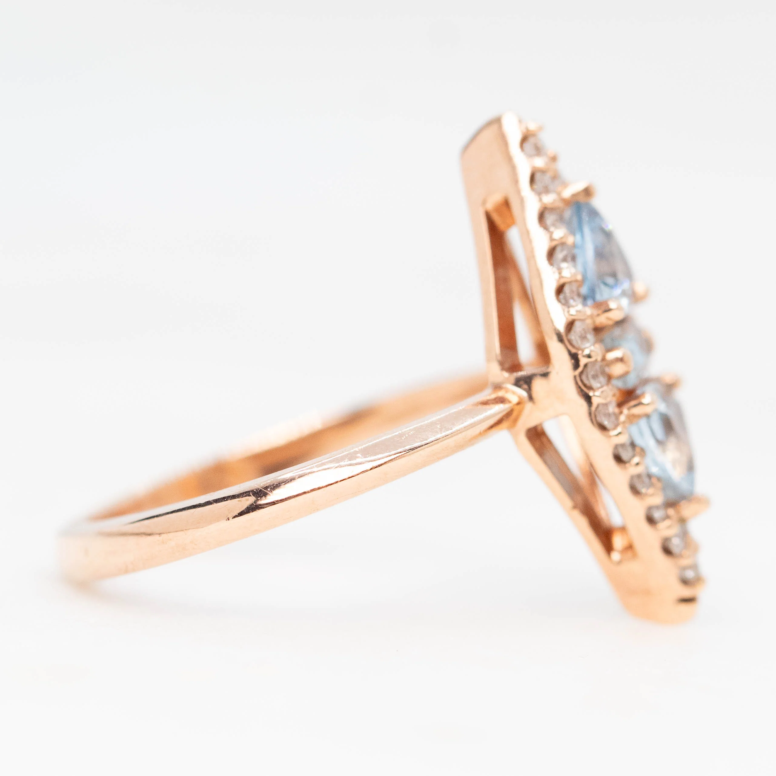 Valentina Ring with Trillion Aquamarines and White Accent Diamonds in 10k Rose Gold - Ready to Size and Ship - Image 5