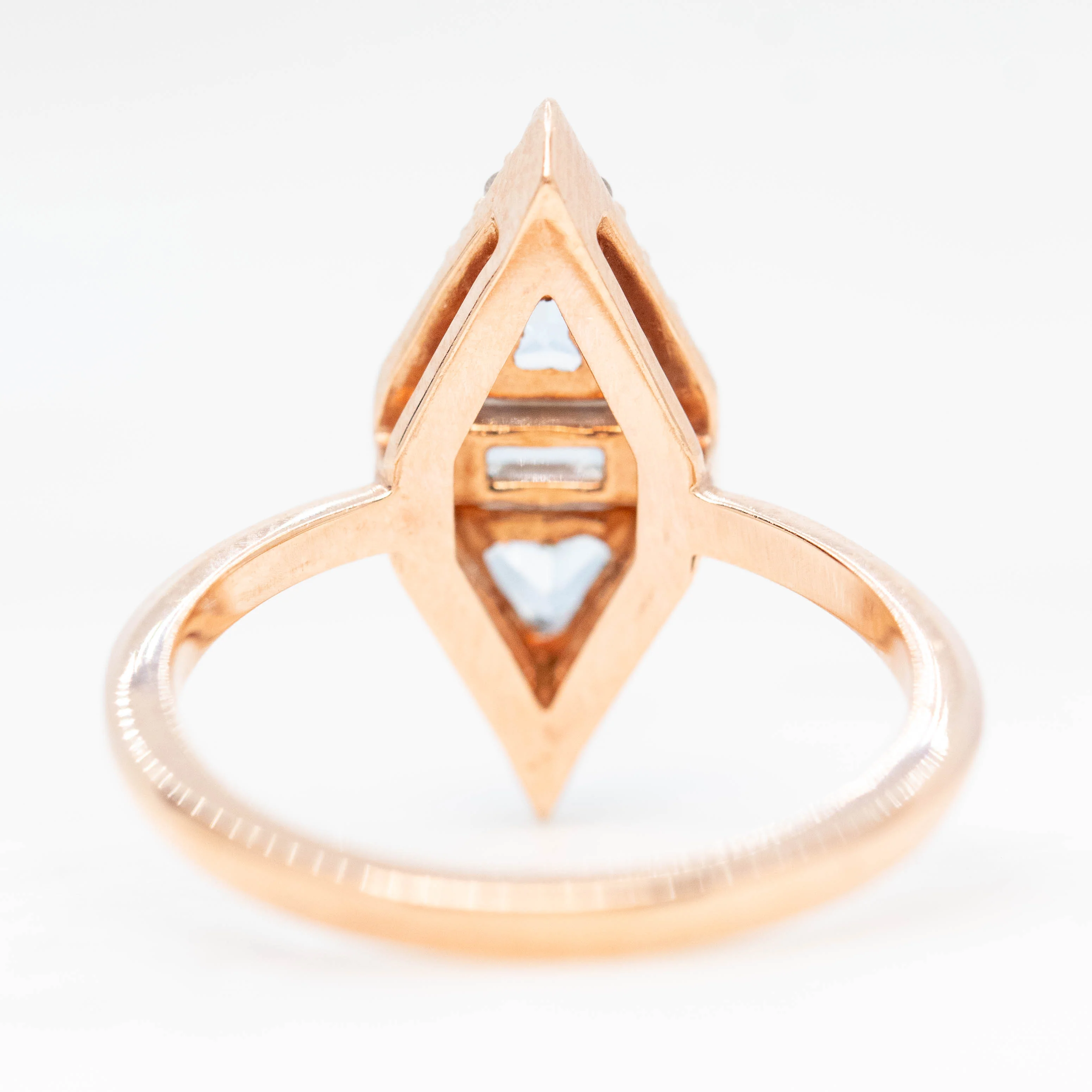 Valentina Ring with Trillion Aquamarines and White Accent Diamonds in 10k Rose Gold - Ready to Size and Ship - Image 6