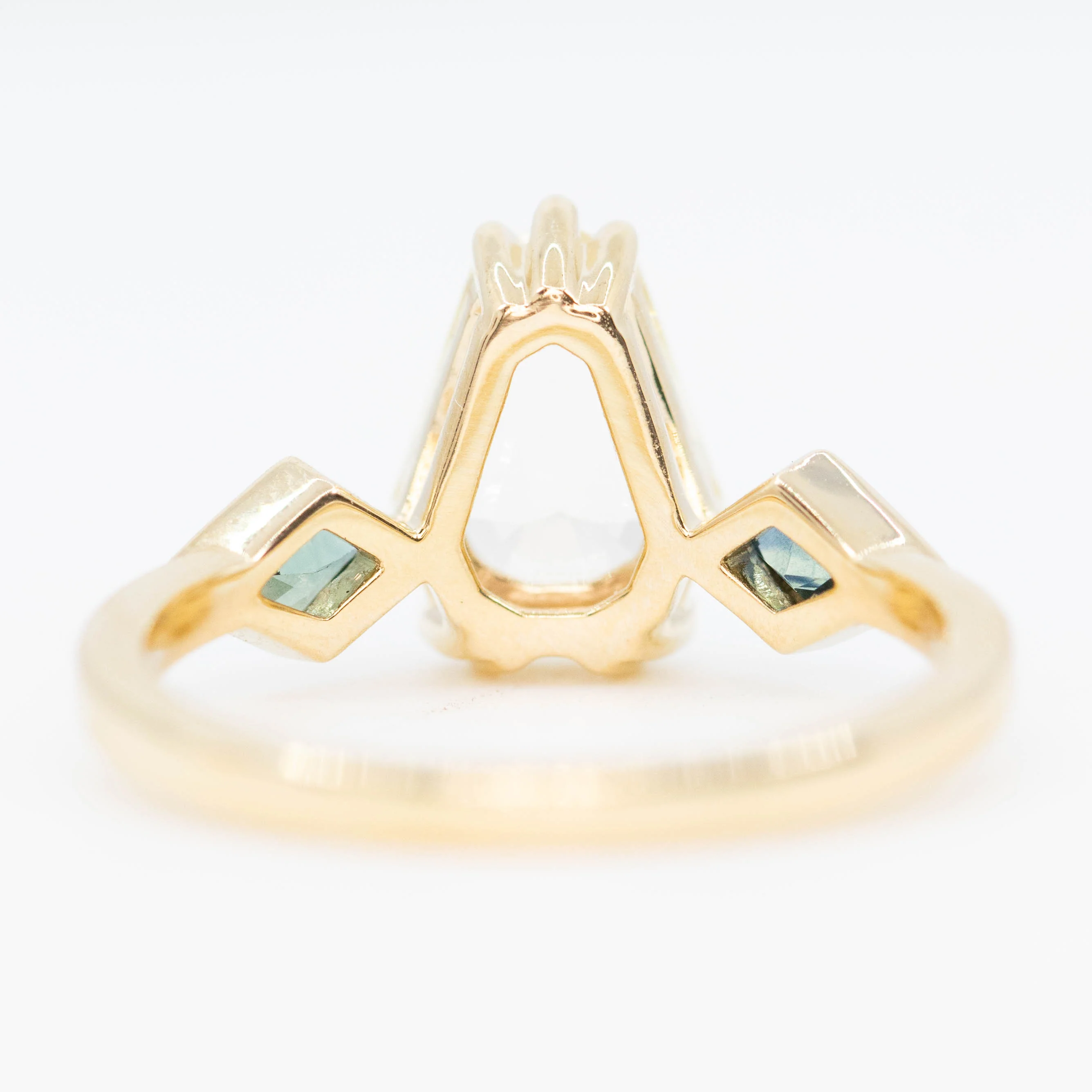 Vespera Ring with a 1.74 Carat Clear Yellow Geometric Pear Sapphire and Teal Sapphire Accents in 14k Yellow Gold - Ready to Size and Ship - Image 6