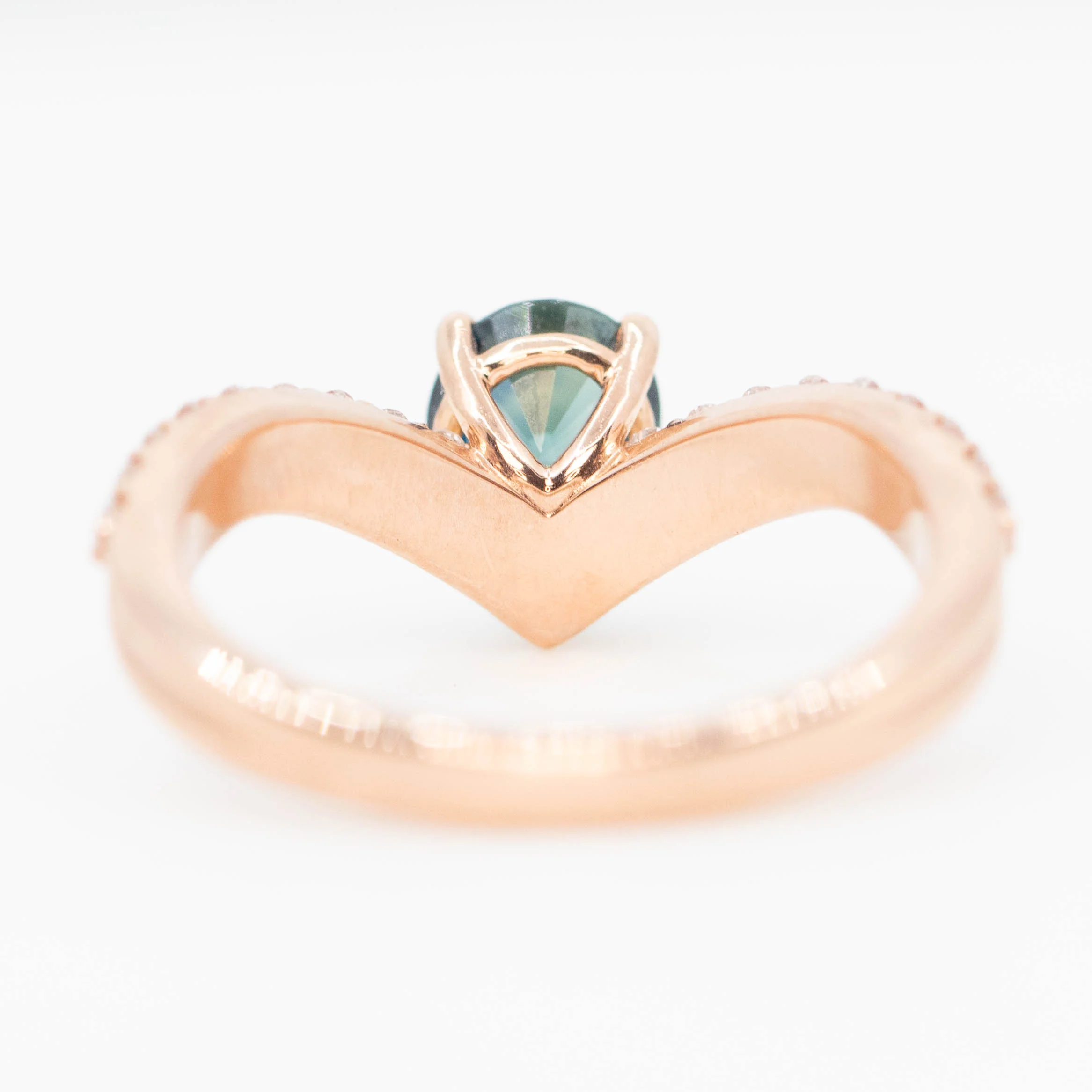 Zahra Ring with a 1.09 Carat Teal Blue Oval Sapphire and White Accent Diamonds in 14k Rose Gold - Ready to Size and Ship - Image 6