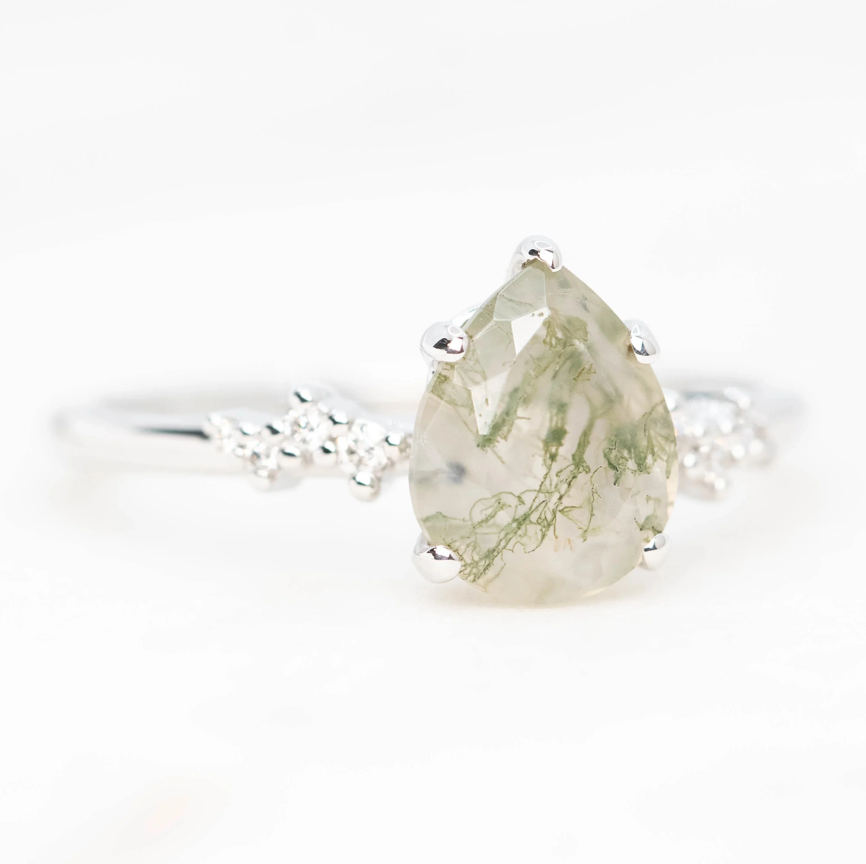 Zealan Ring with a Pear Moss Agate and White Accent Diamonds - Made to Order - Image 3