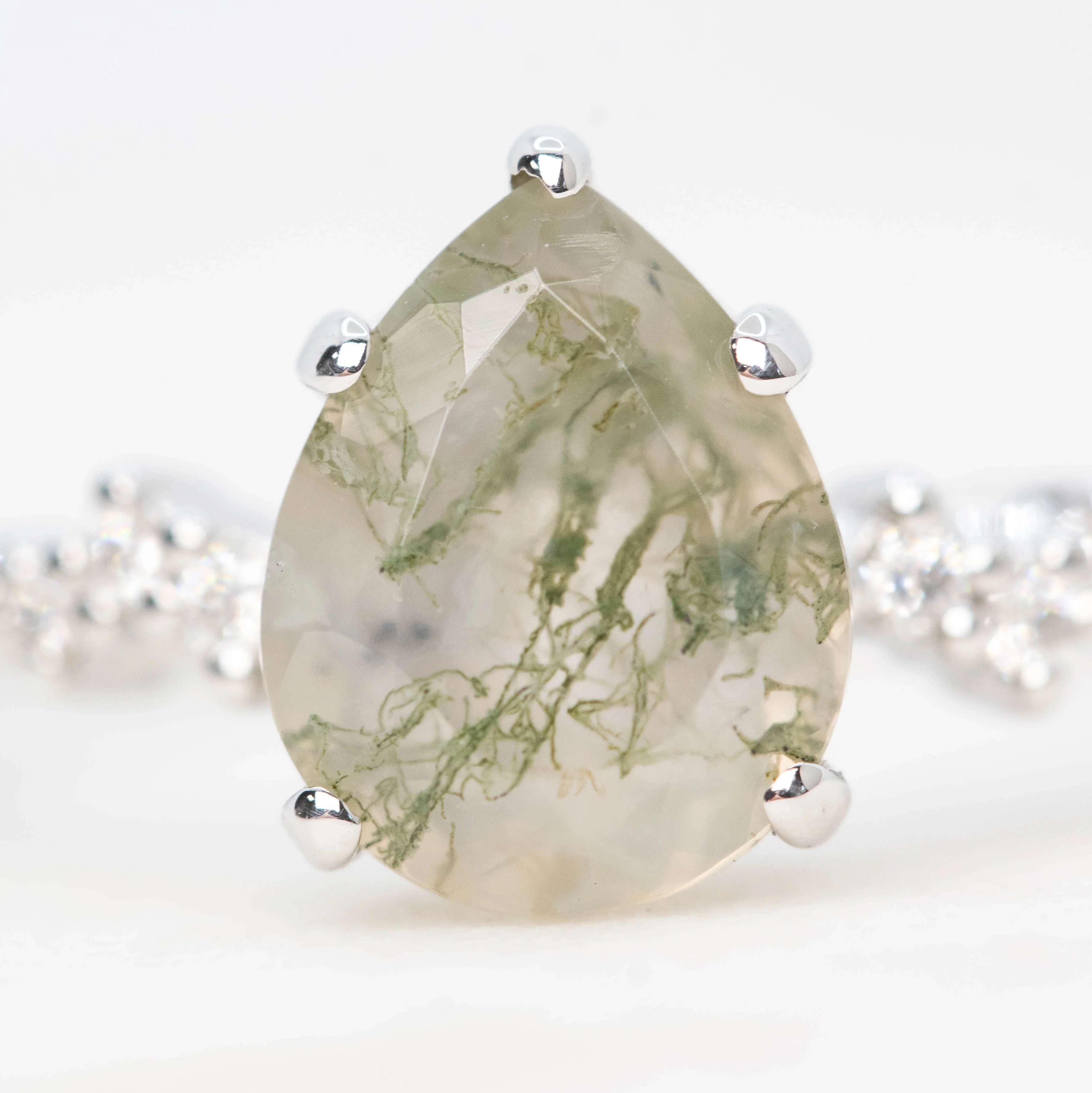 Zealan Ring with a Pear Moss Agate and White Accent Diamonds - Made to Order - Image 4